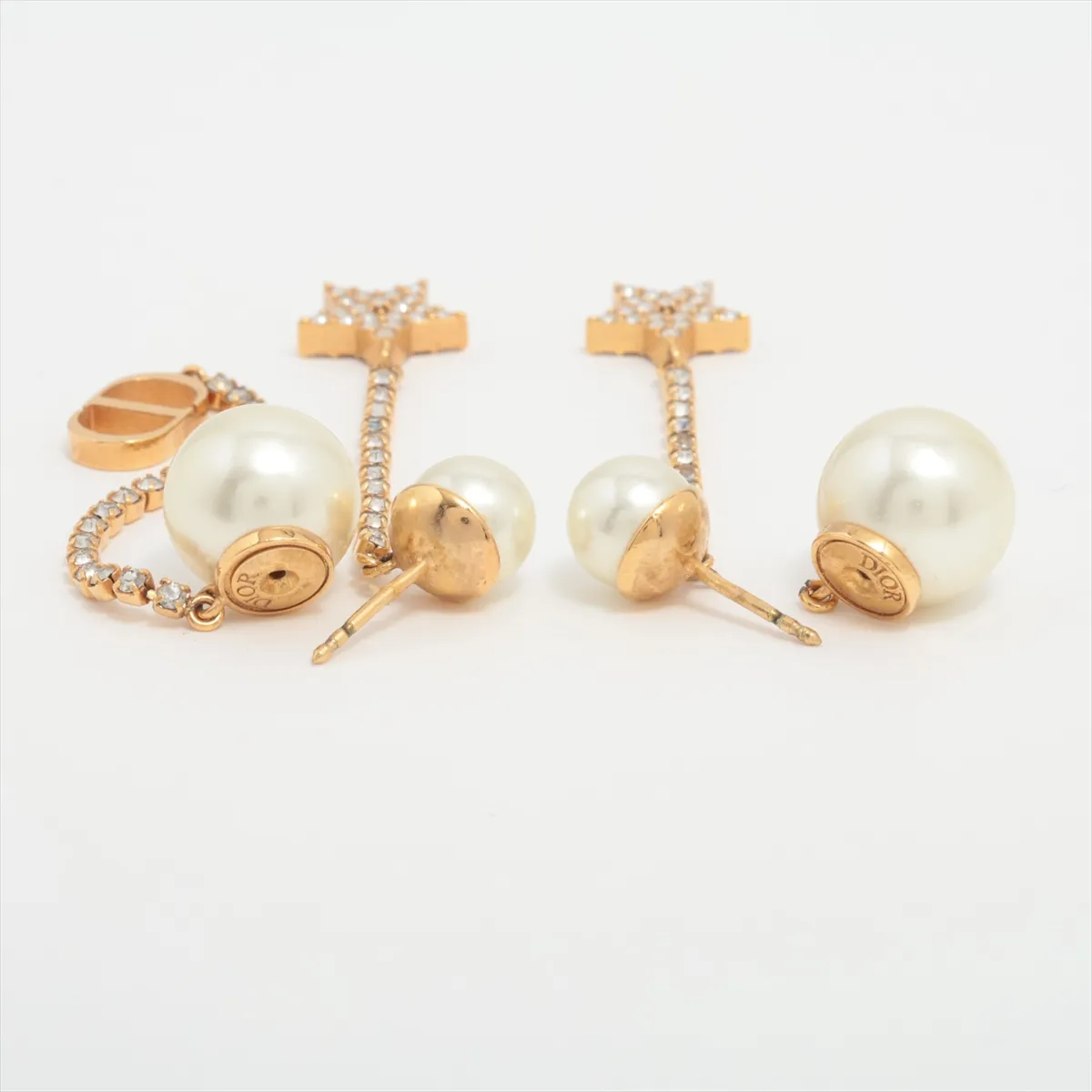 Tribales earrings (for both ears) GP x rhinestone x faux pearl Gold. — view 4