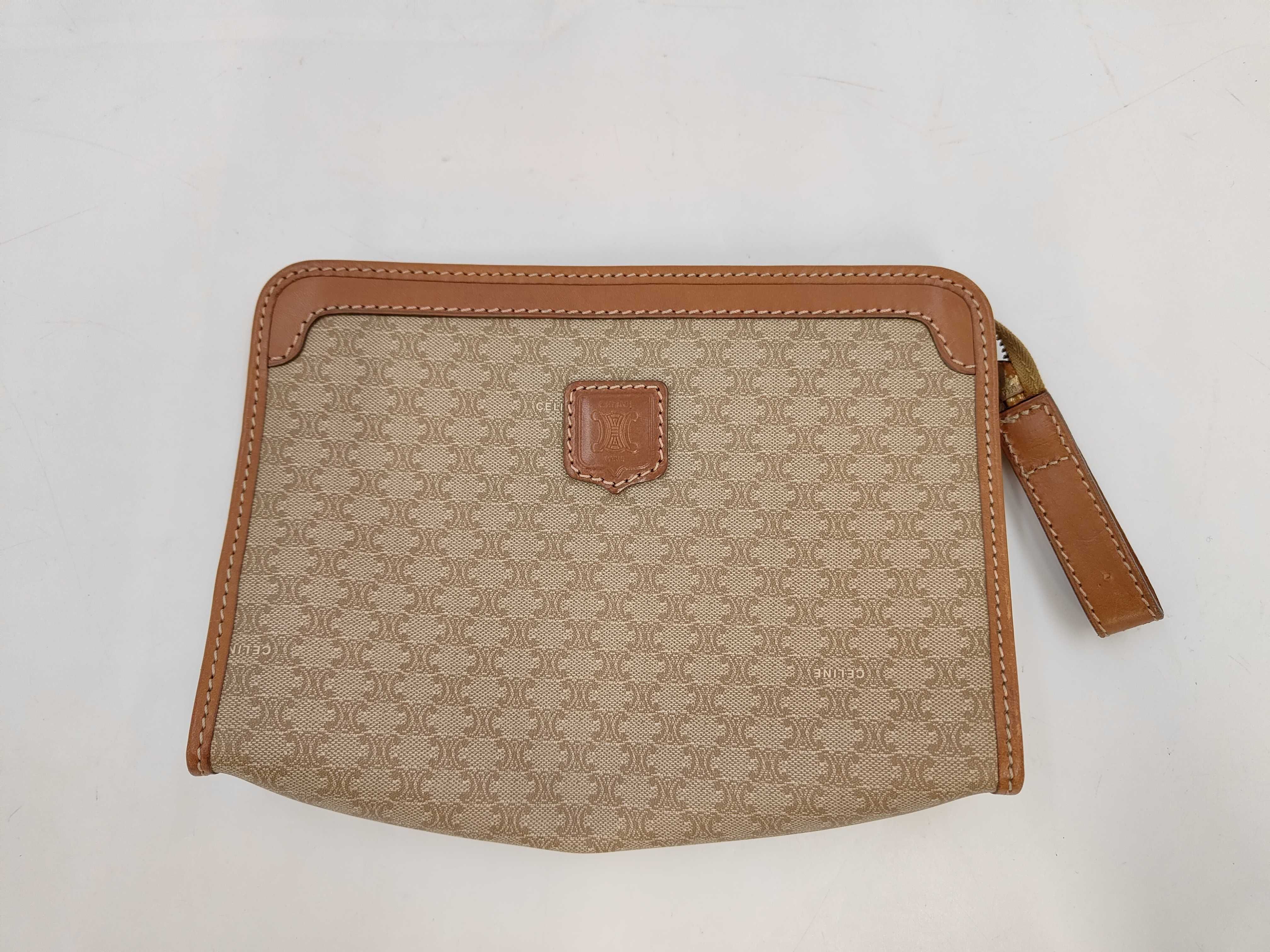 Macadam Pattern Clutch Bag, Second Bag, PVC x Leather, Beige Clutch Bag
