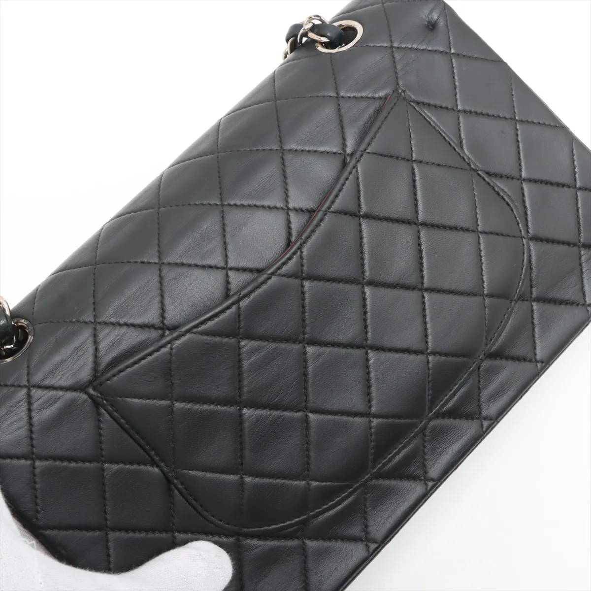 Matelasse 25 Lambskin Double Flap Double Chain Bag Black Silver Hardware 6171336 Series 6 A01112 — view 12