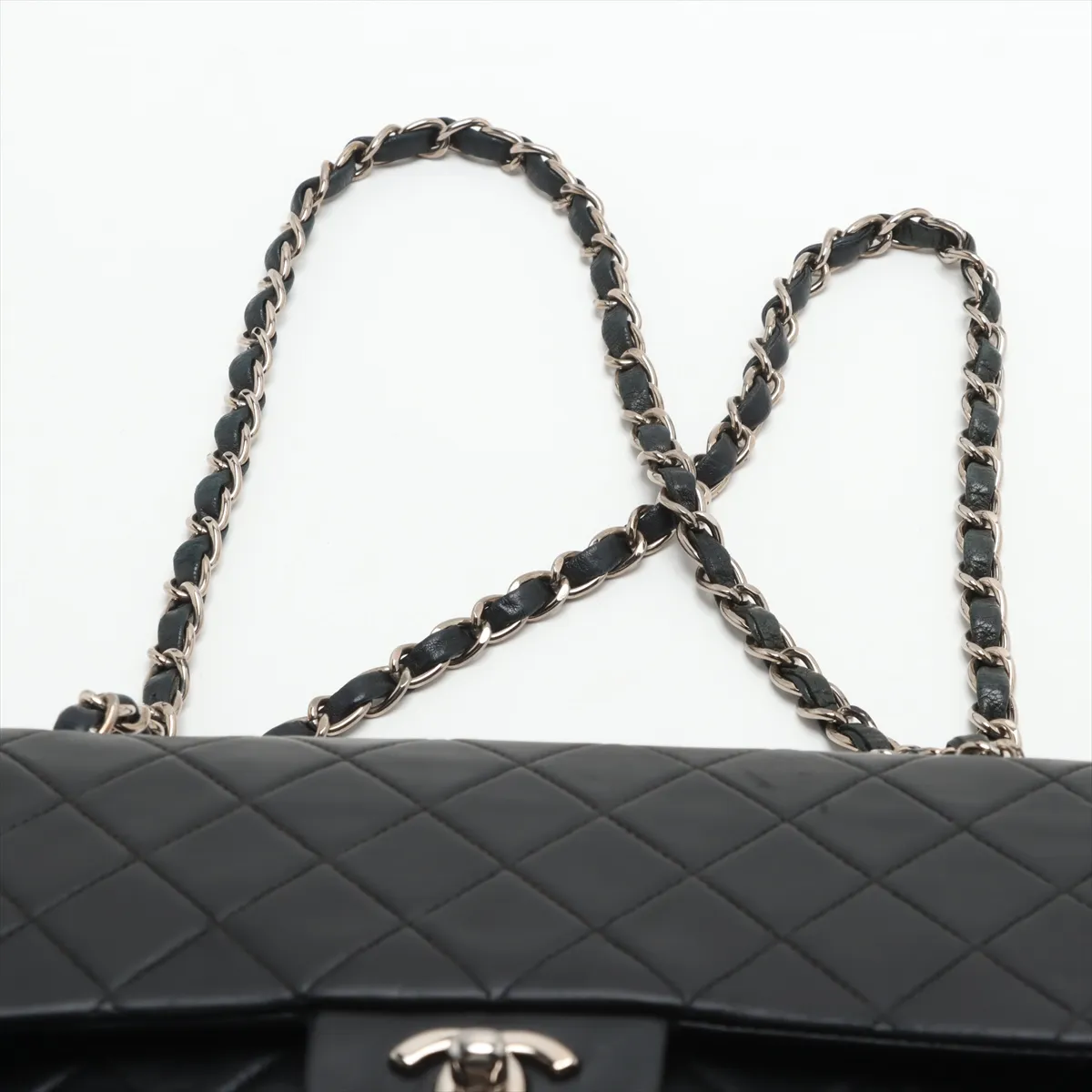 Matelasse 25 Lambskin Double Flap Double Chain Bag Black Silver Hardware 6171336 Series 6 A01112 — view 6