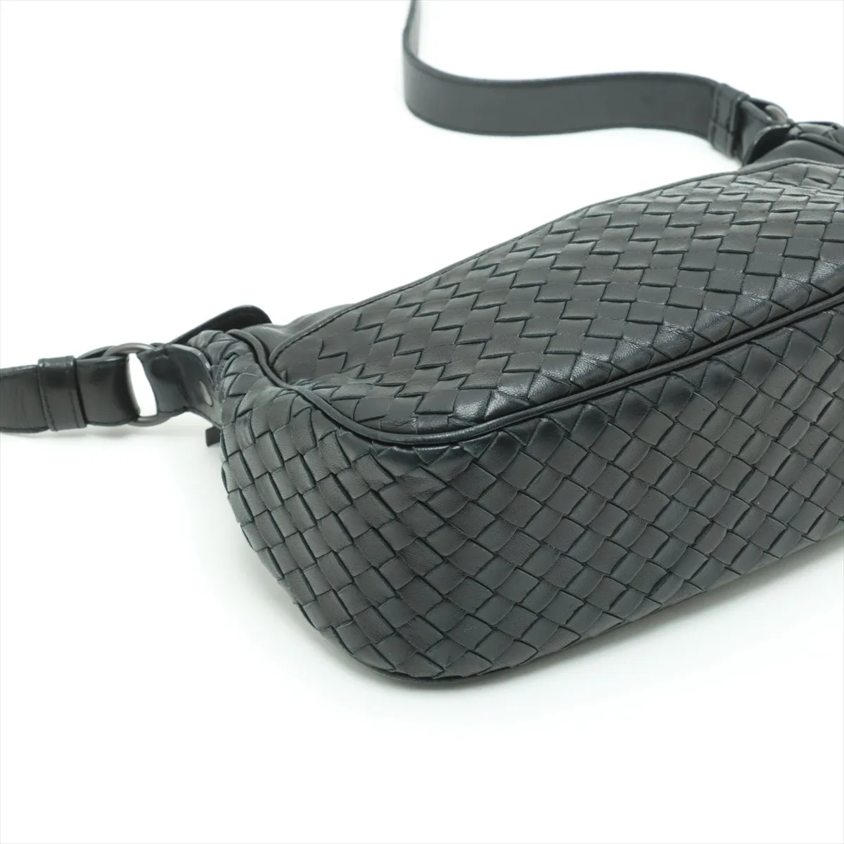 Intrecciato Leather Shoulder Bag Black 143276 — view 4