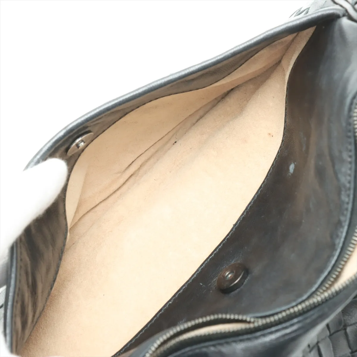 Intrecciato Leather Shoulder Bag Black 143276 — view 7