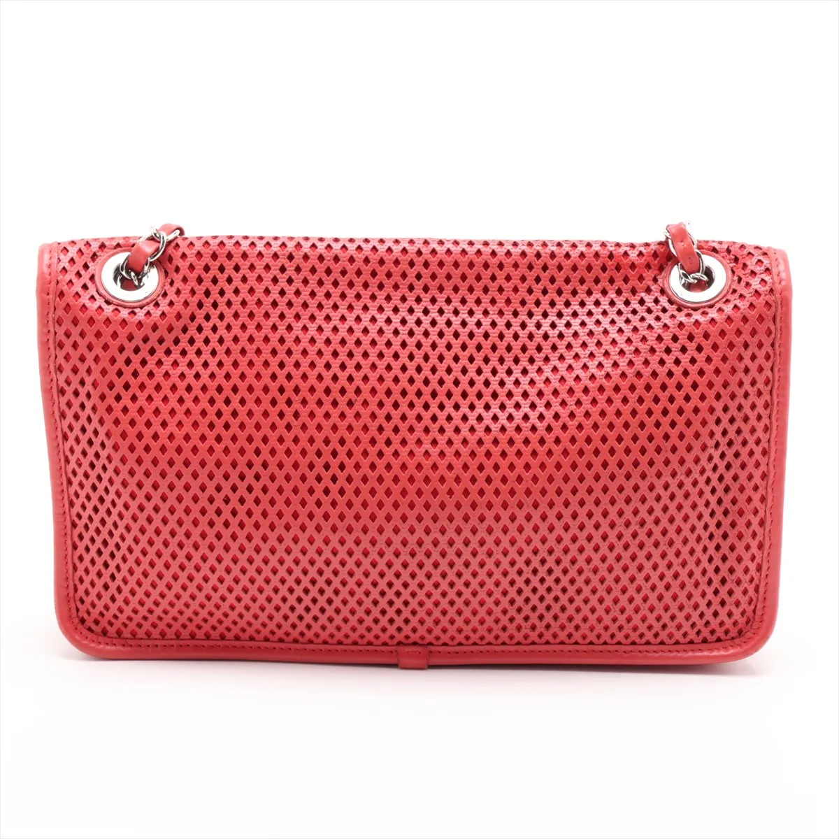 French Riviera Lambskin Single Flap Double Chain Bag, Perforated Red, Silver Hardware, 17422081, Serial Number 17 — view 2
