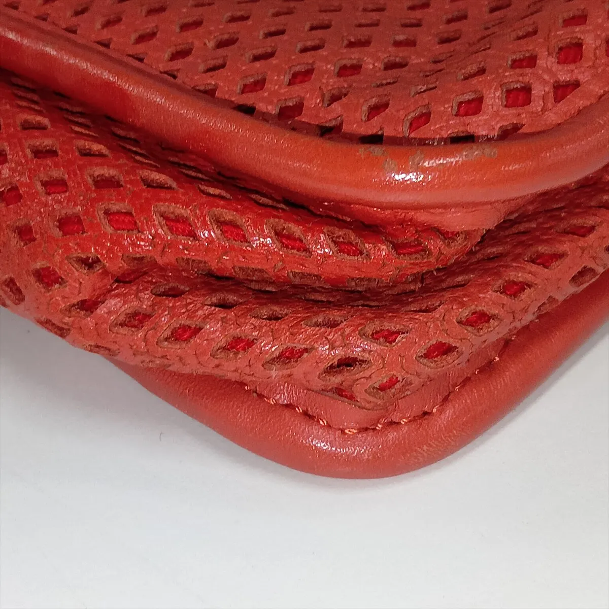 French Riviera Lambskin Single Flap Double Chain Bag, Perforated Red, Silver Hardware, 17422081, Serial Number 17 — view 12