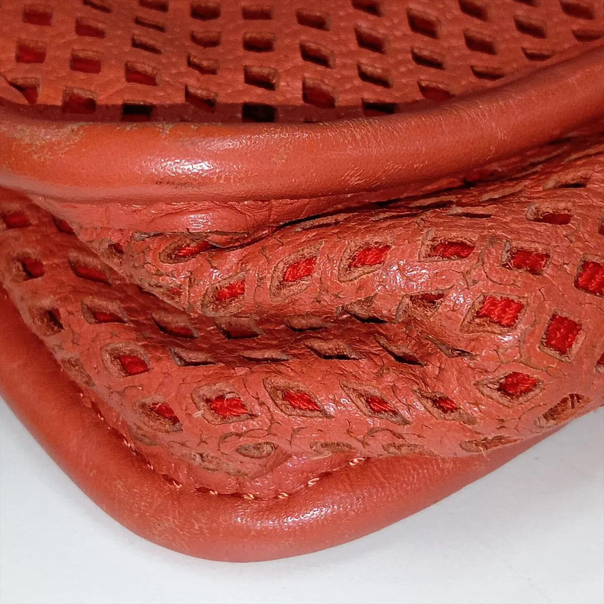 French Riviera Lambskin Single Flap Double Chain Bag, Perforated Red, Silver Hardware, 17422081, Serial Number 17 — view 13