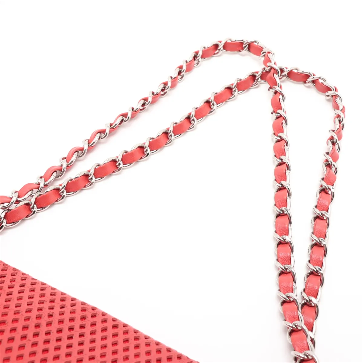 French Riviera Lambskin Single Flap Double Chain Bag, Perforated Red, Silver Hardware, 17422081, Serial Number 17 — view 5