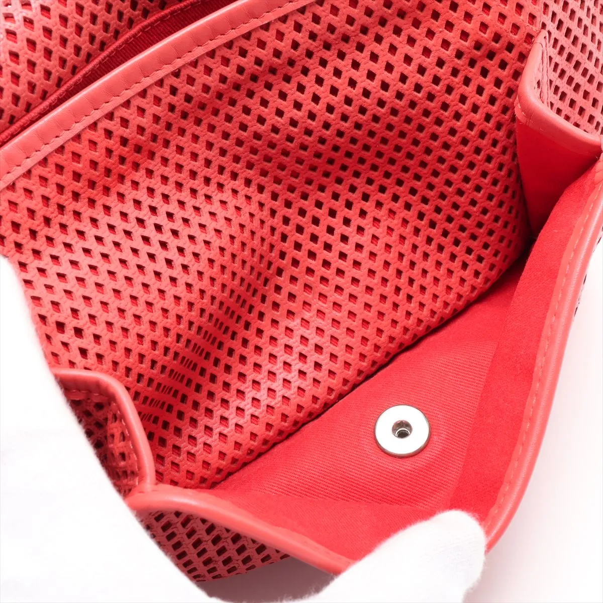 French Riviera Lambskin Single Flap Double Chain Bag, Perforated Red, Silver Hardware, 17422081, Serial Number 17 — view 6