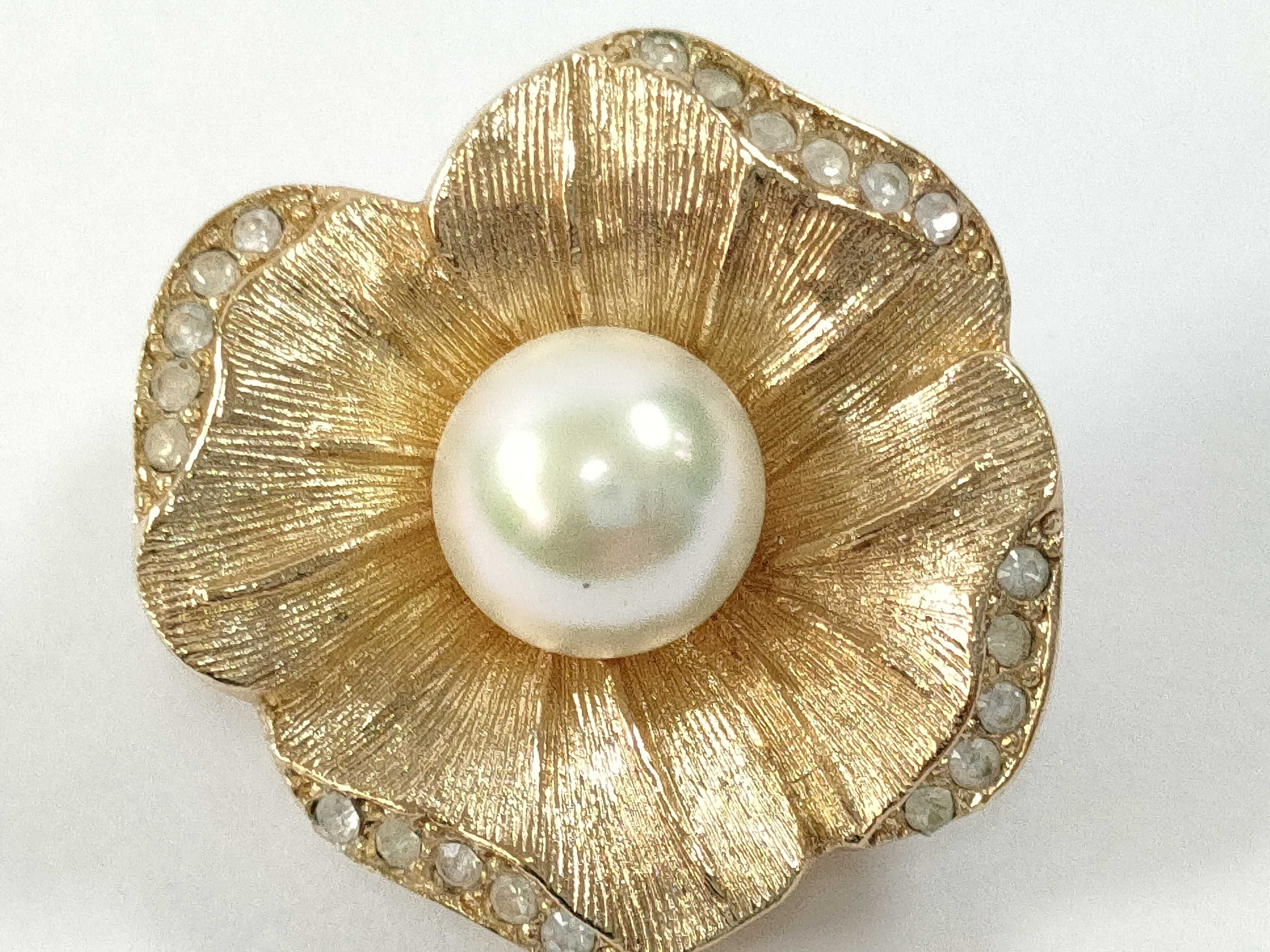 Pearl Flower Rhinestone Gold Earrings — view 8