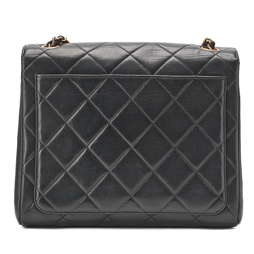Lambskin Matelassé Single Flap Chain Shoulder Bag, Black — view 2