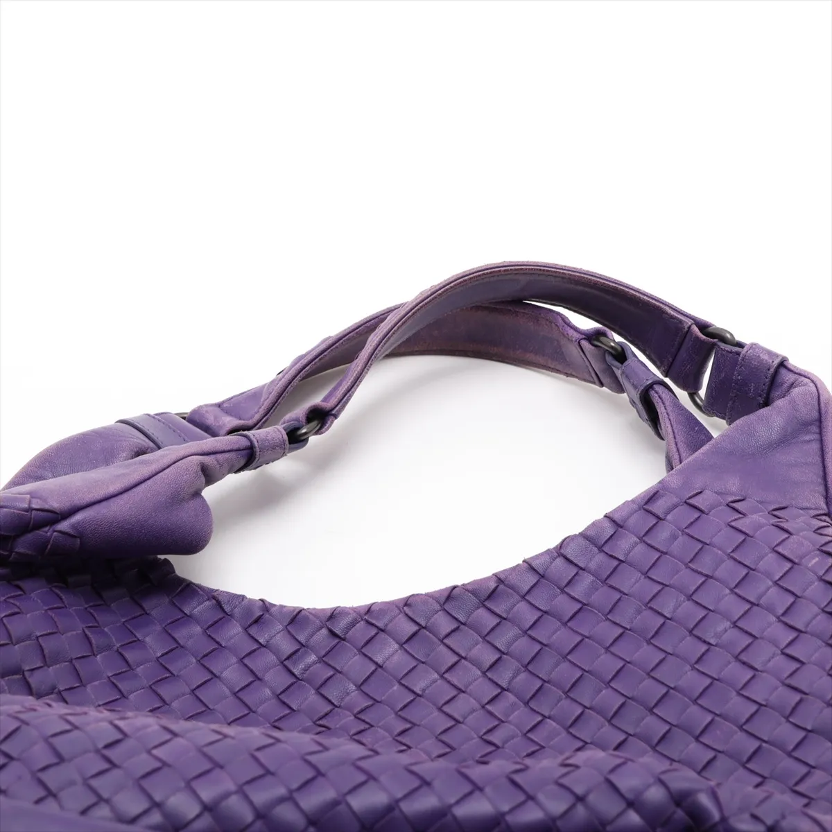 Intrecciato Campana Leather Shoulder Bag, Purple, with Mirror — view 6