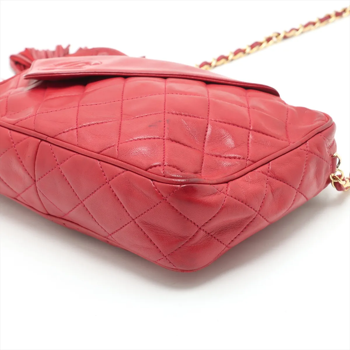 Matelasse Lambskin Chain Shoulder Bag Fringe Red Ruthenium Hardware 0909440 Series 0 — view 3