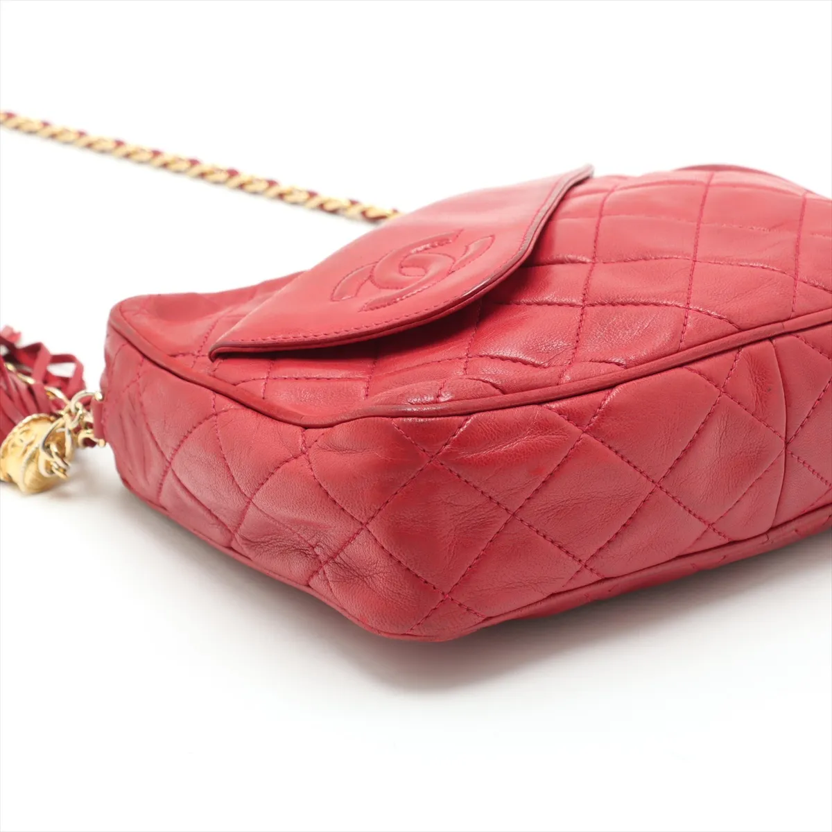 Matelasse Lambskin Chain Shoulder Bag Fringe Red Ruthenium Hardware 0909440 Series 0 — view 4