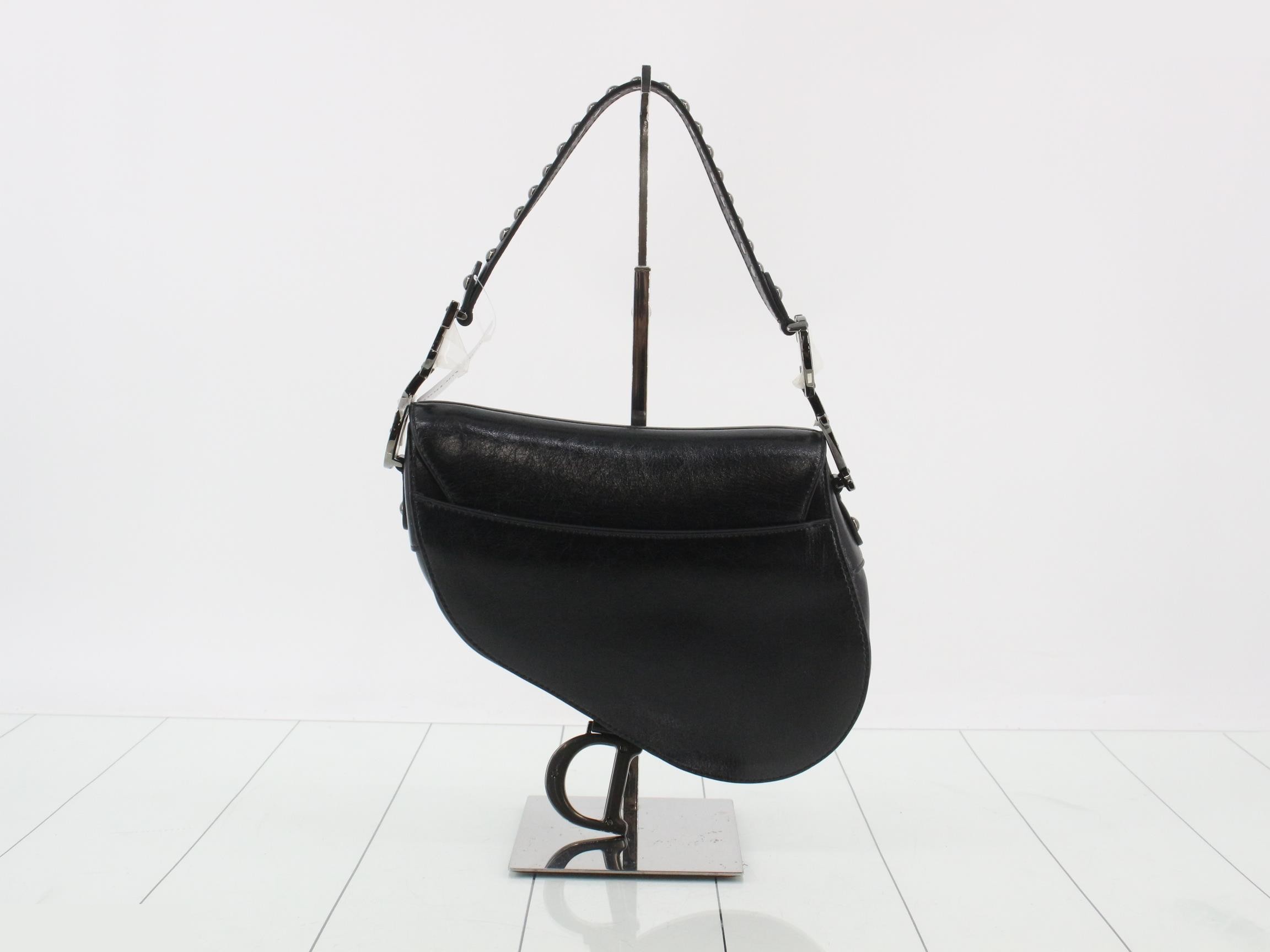 Saddle Leather Studded One-Shoulder Bag, Black — view 2