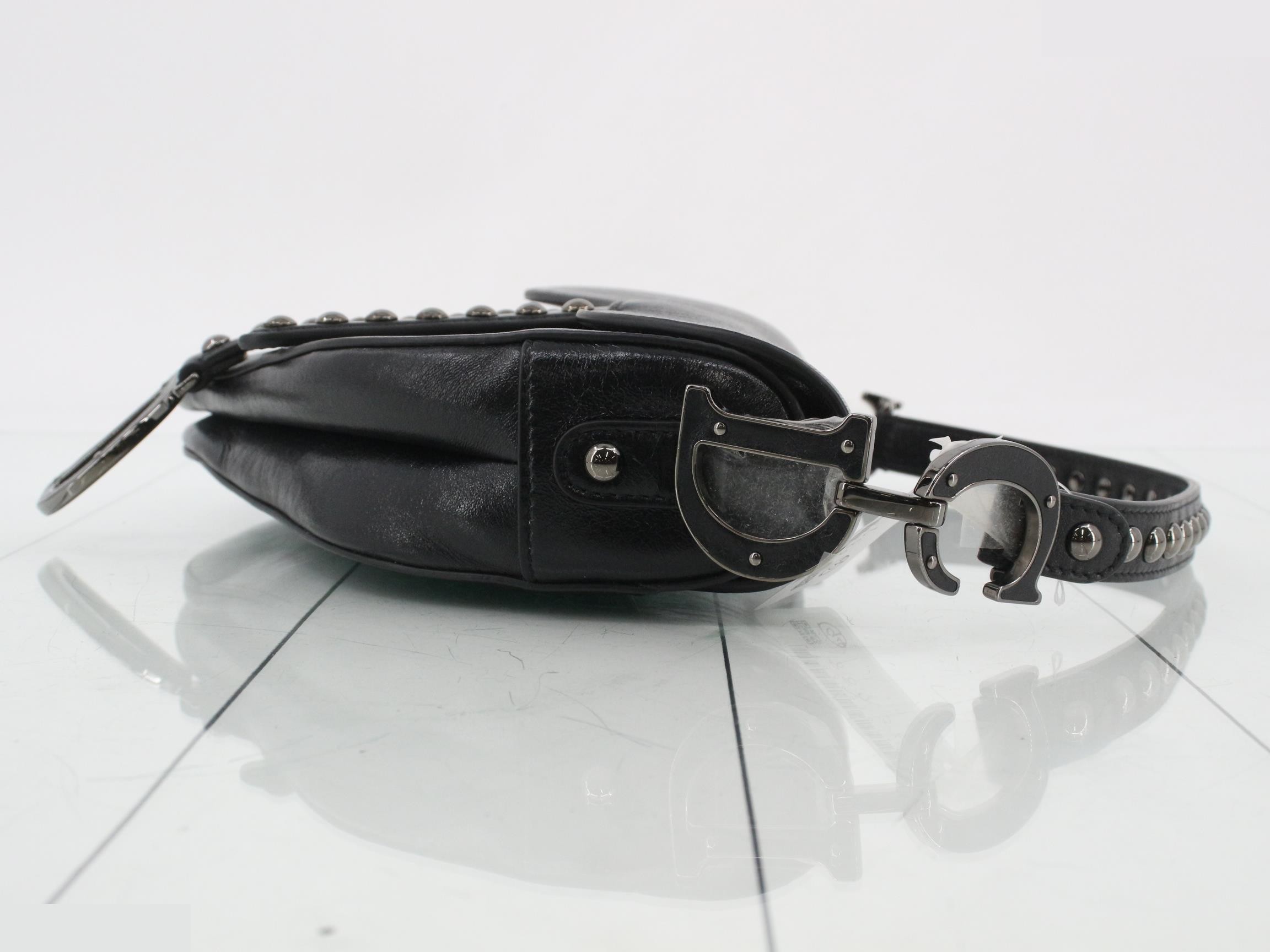 Saddle Leather Studded One-Shoulder Bag, Black — view 3
