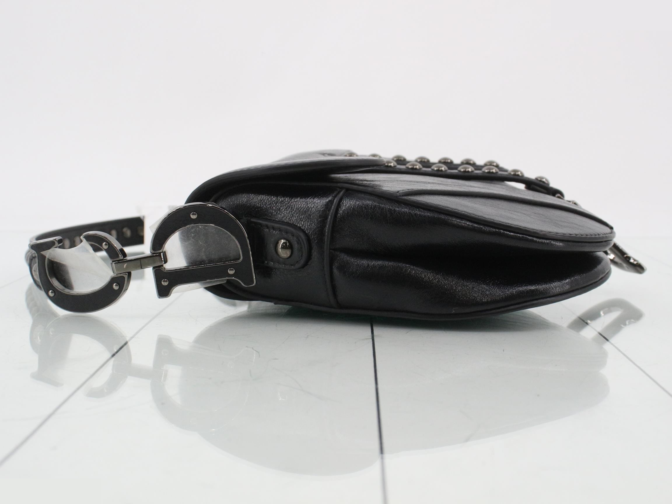 Saddle Leather Studded One-Shoulder Bag, Black — view 4