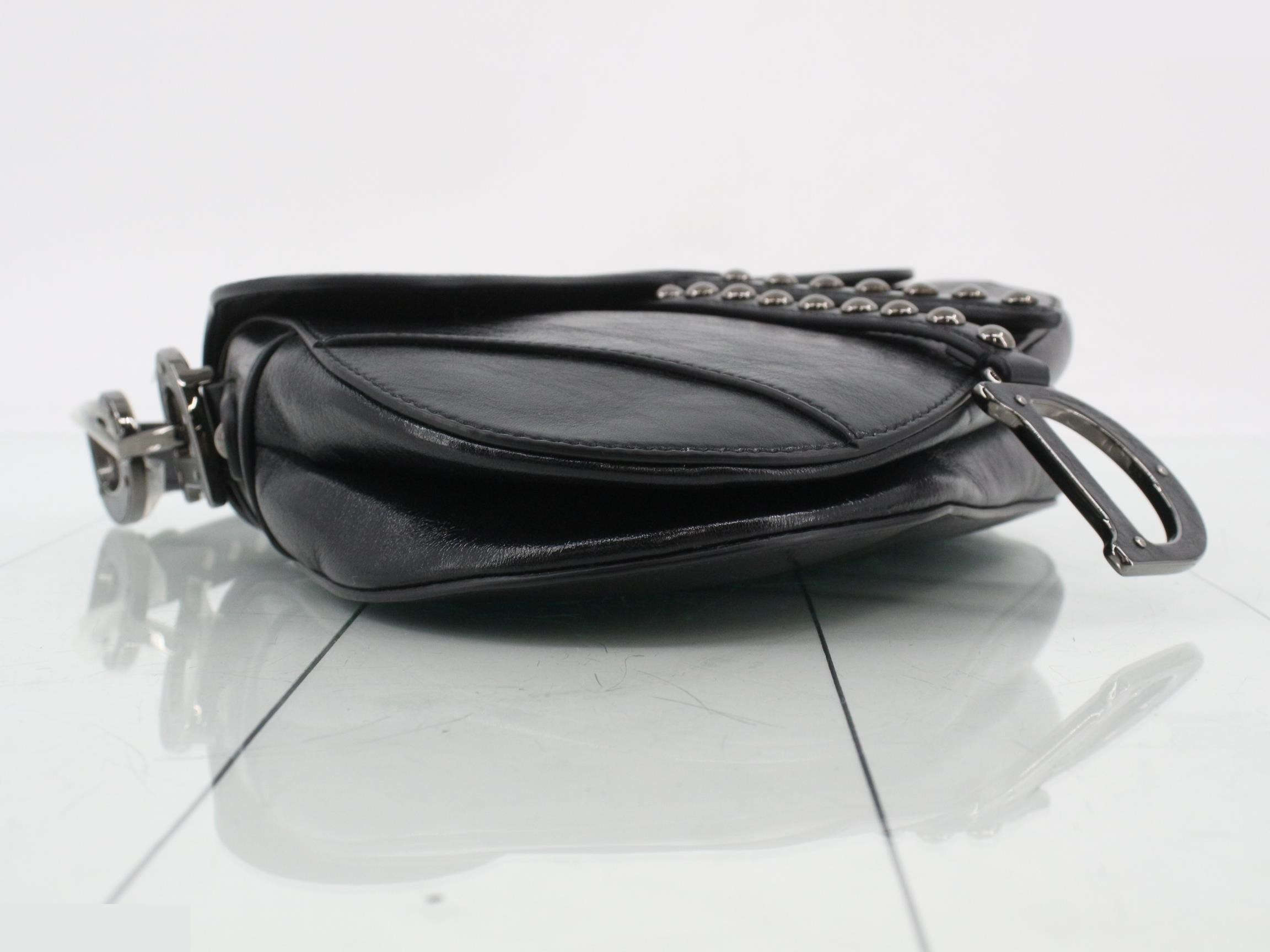 Saddle Leather Studded One-Shoulder Bag, Black — view 5