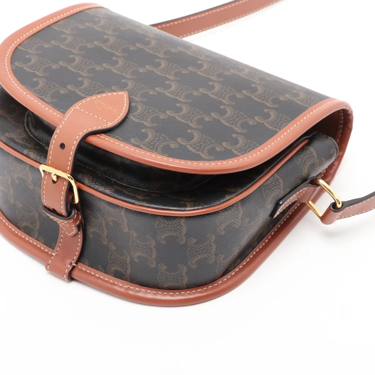 Triomphe Falco Medium PVC x Leather Shoulder Bag, Brown — view 3