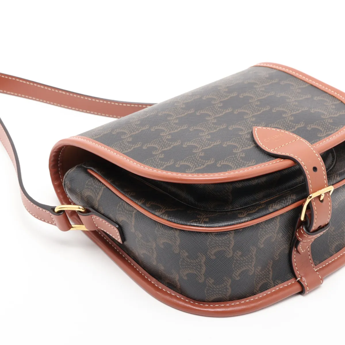 Triomphe Falco Medium PVC x Leather Shoulder Bag, Brown — view 4