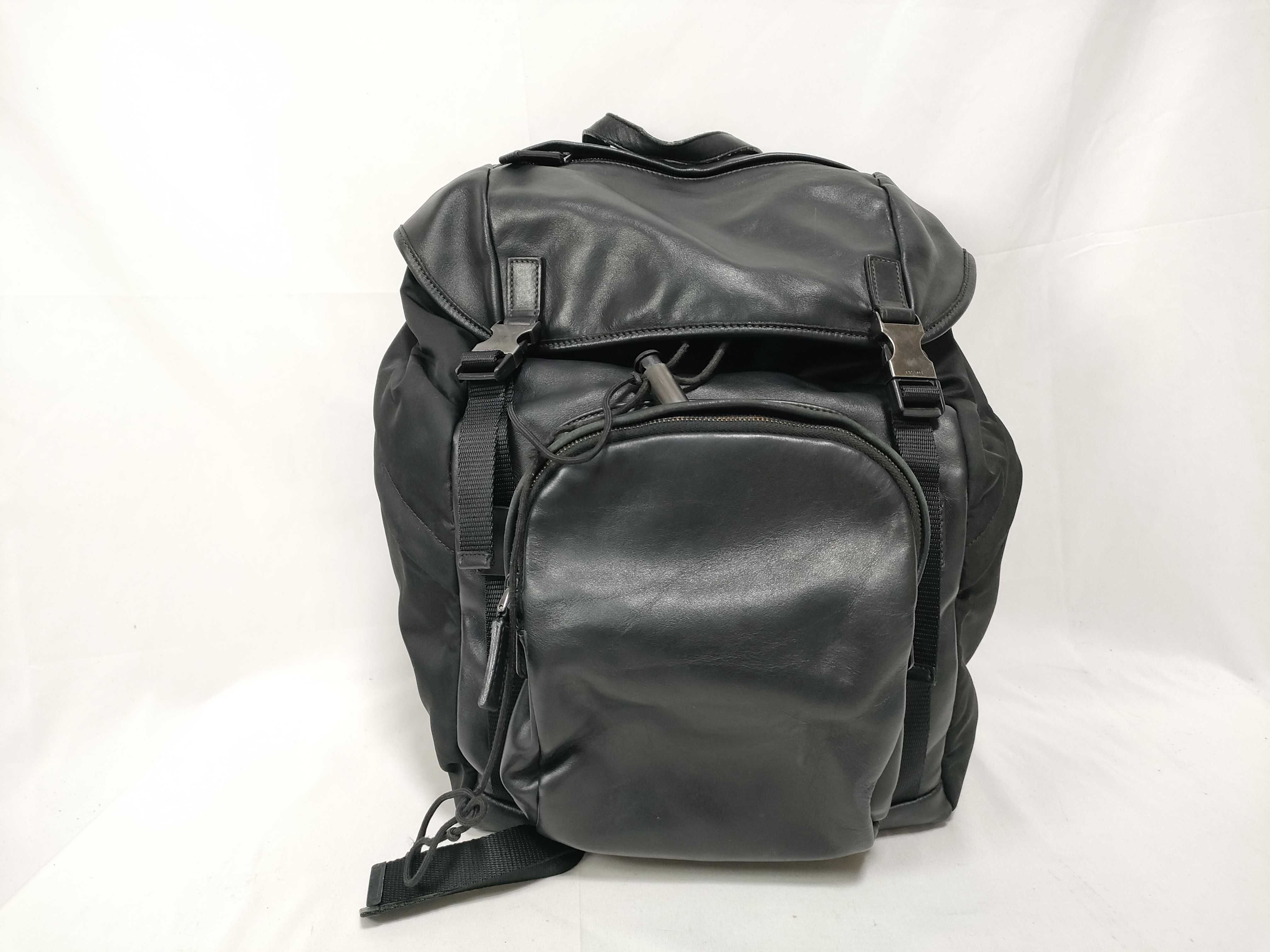 Tessuto Nylon x Leather Backpack/Rucksack, Black, 2VZ135