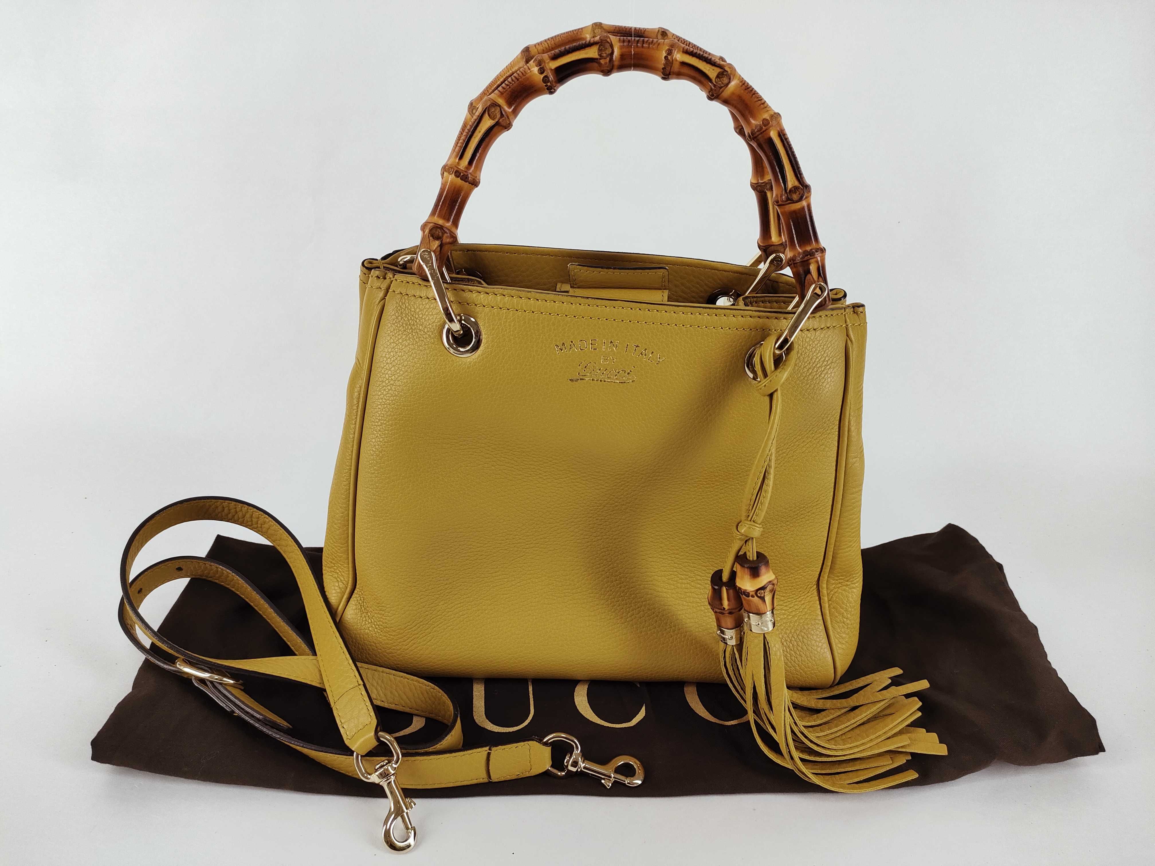 Bamboo Leather 2-Way Handbag, Yellow, 336032 (Handbag)