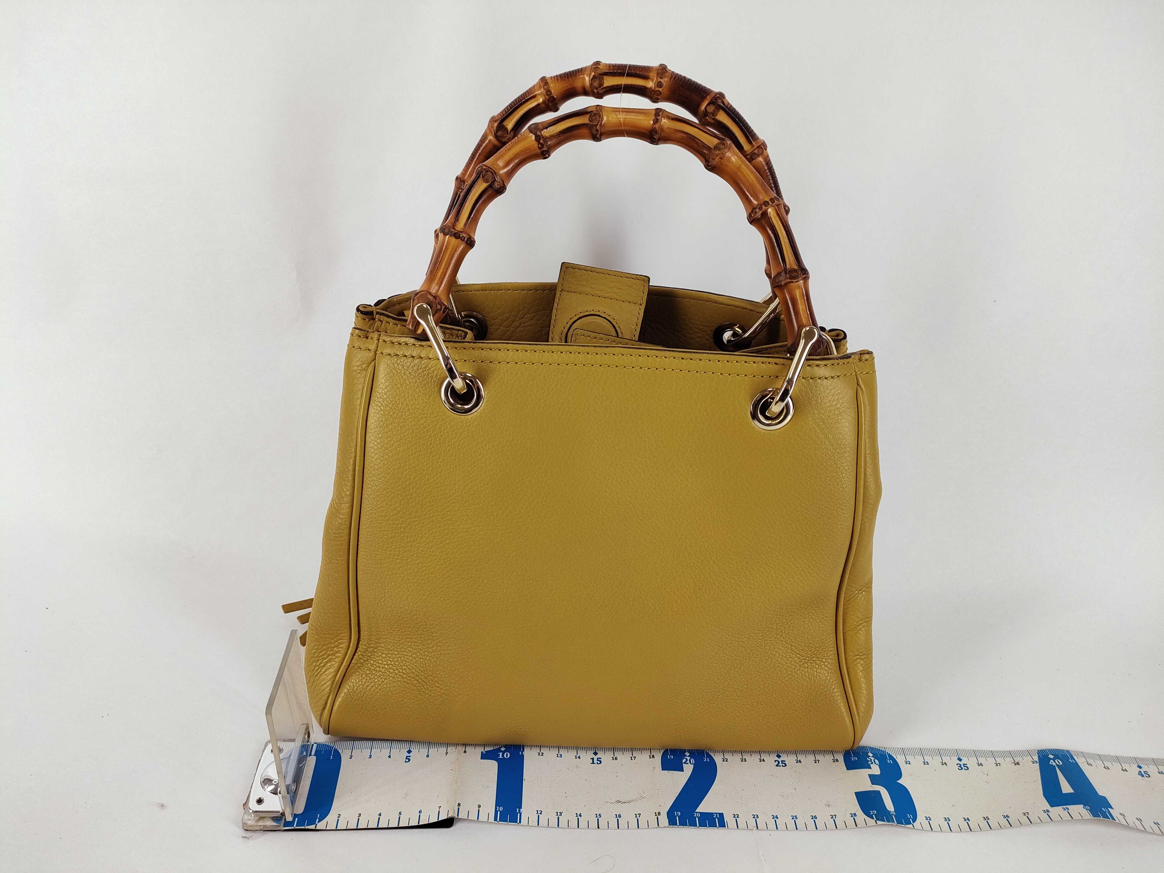 Bamboo Leather 2-Way Handbag, Yellow, 336032 (Handbag) — view 2