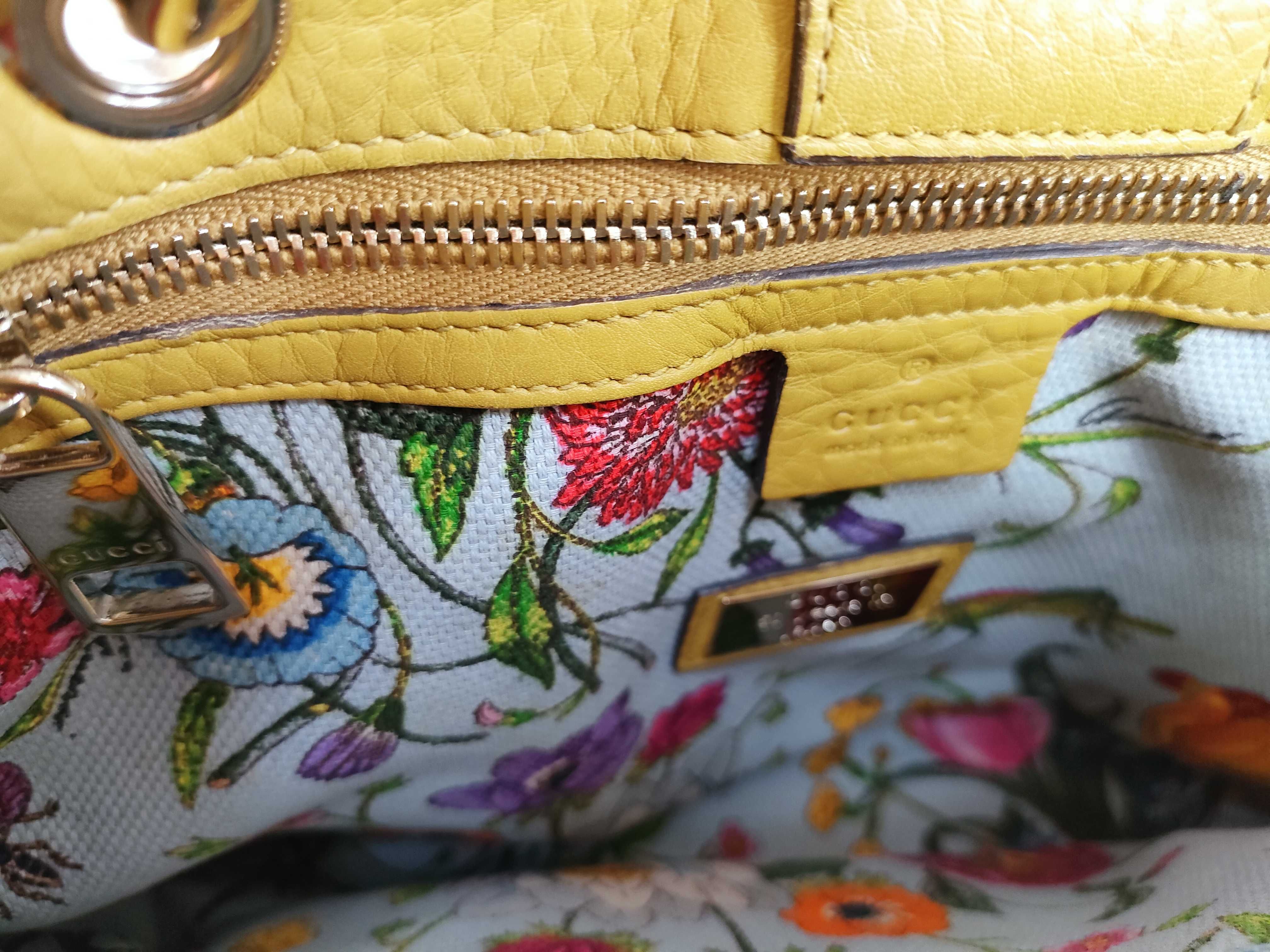 Bamboo Leather 2-Way Handbag, Yellow, 336032 (Handbag) — view 12