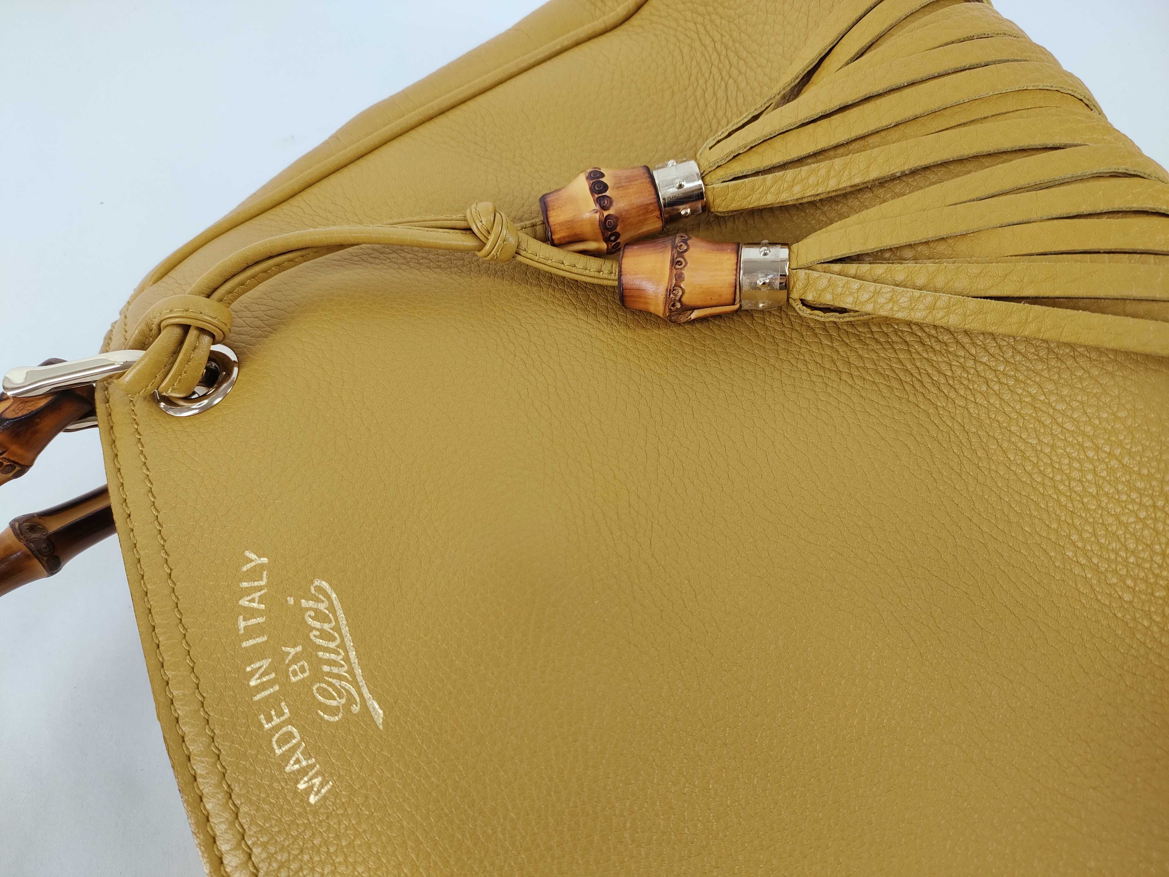 Bamboo Leather 2-Way Handbag, Yellow, 336032 (Handbag) — view 14