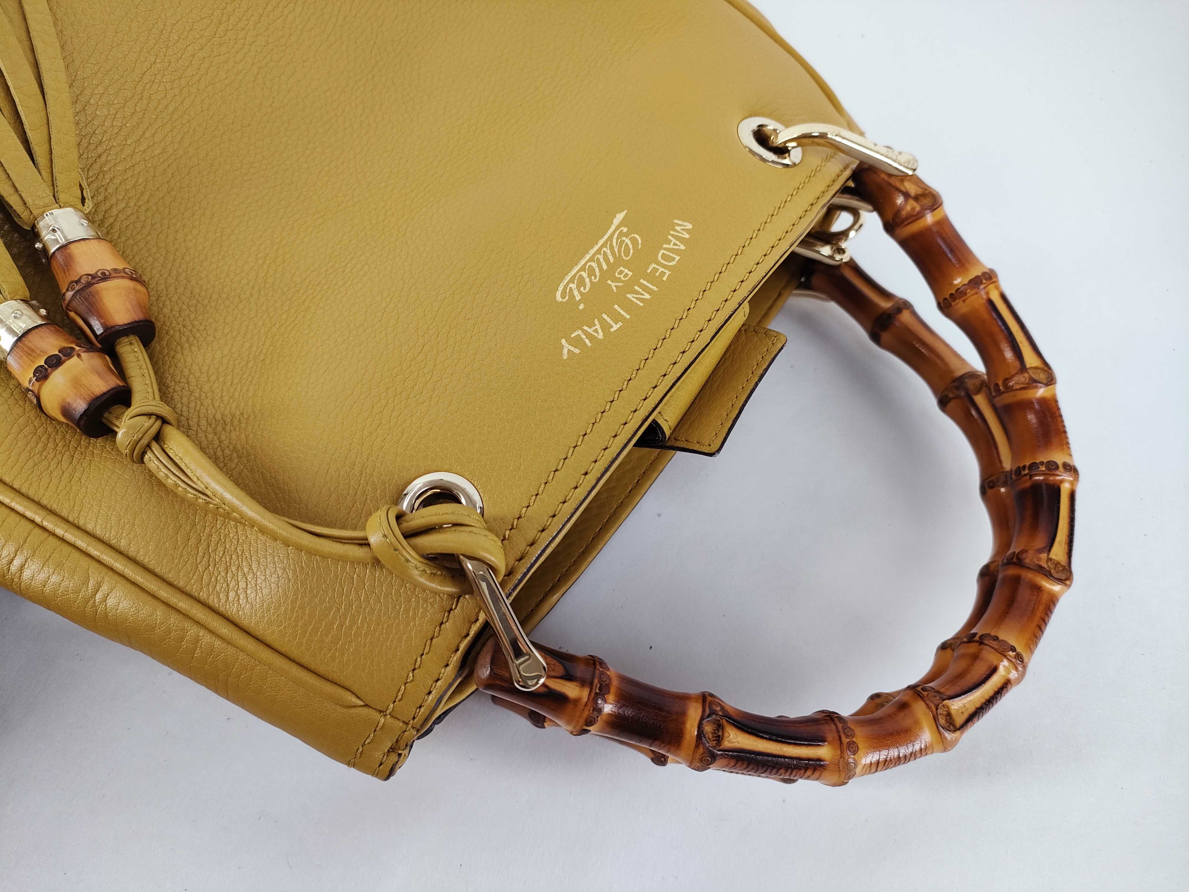 Bamboo Leather 2-Way Handbag, Yellow, 336032 (Handbag) — view 3