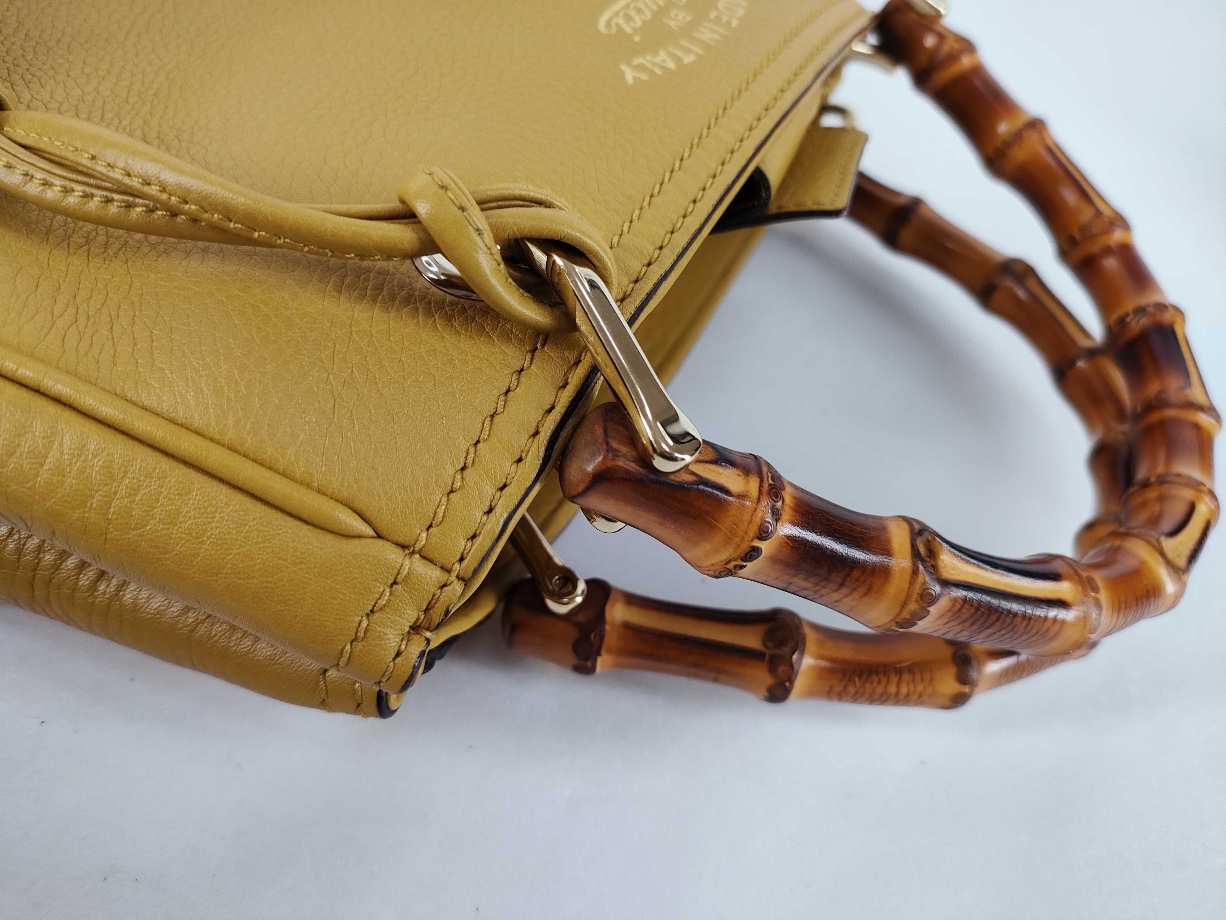 Bamboo Leather 2-Way Handbag, Yellow, 336032 (Handbag) — view 5
