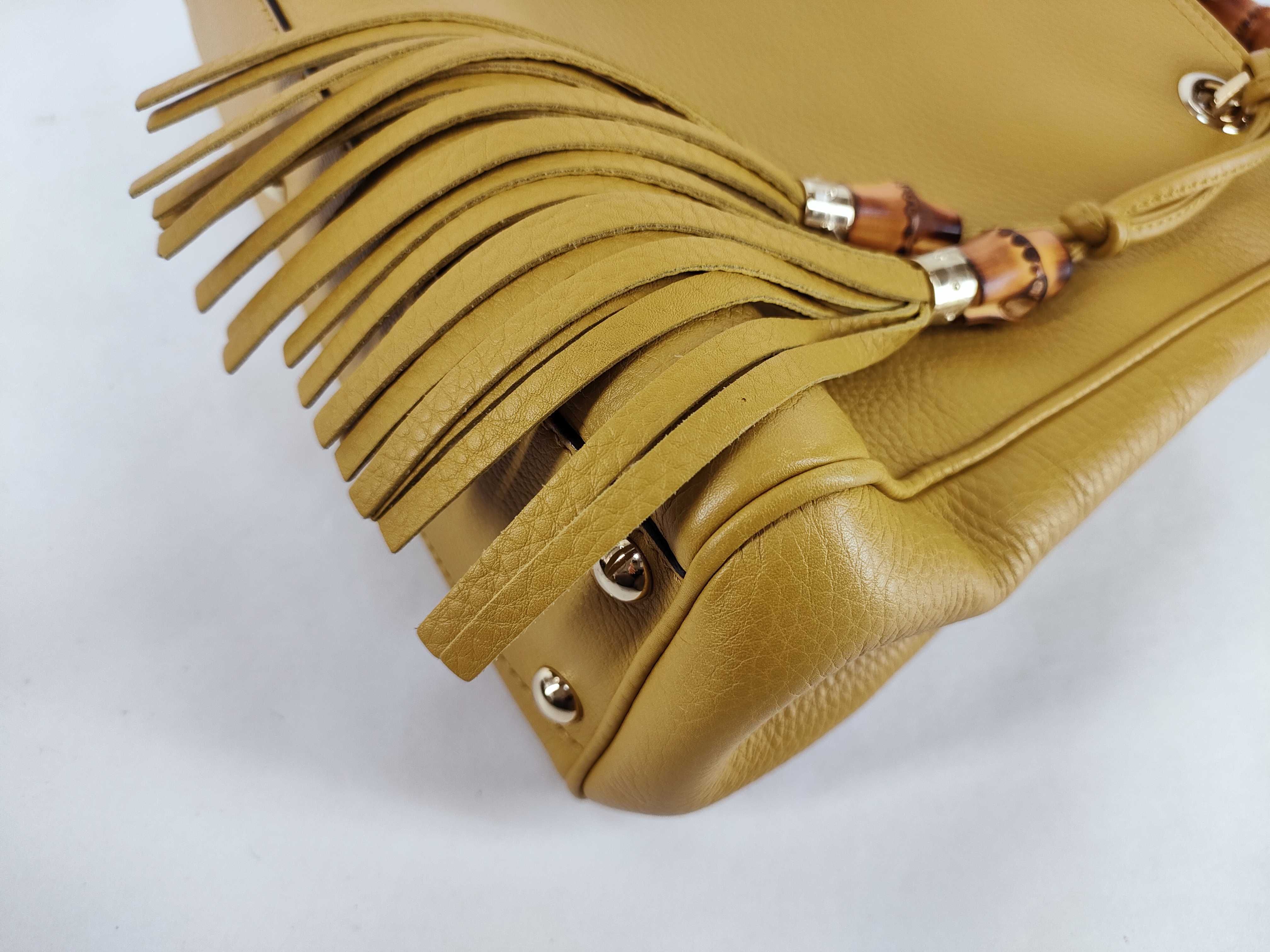 Bamboo Leather 2-Way Handbag, Yellow, 336032 (Handbag) — view 6