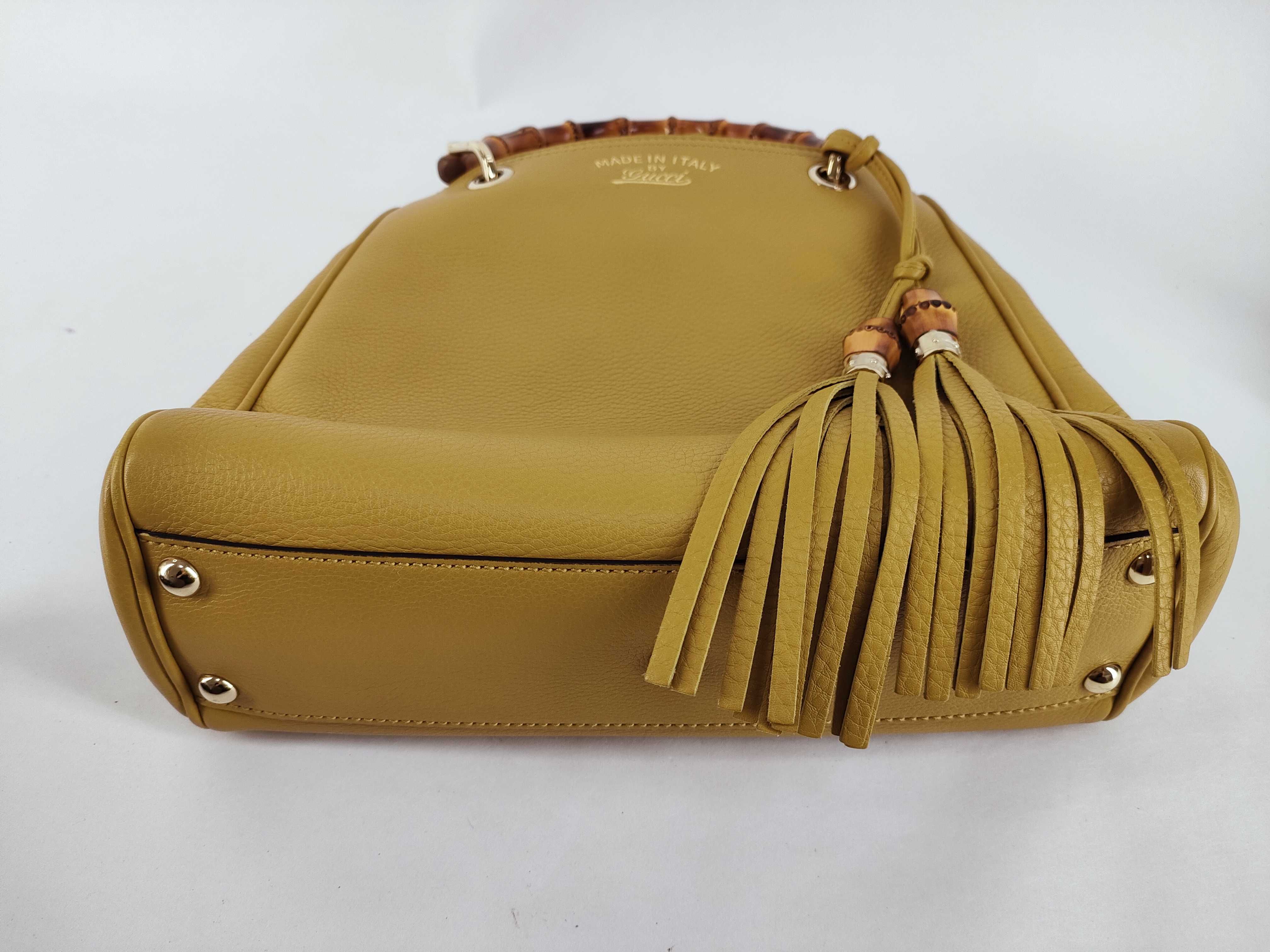 Bamboo Leather 2-Way Handbag, Yellow, 336032 (Handbag) — view 7