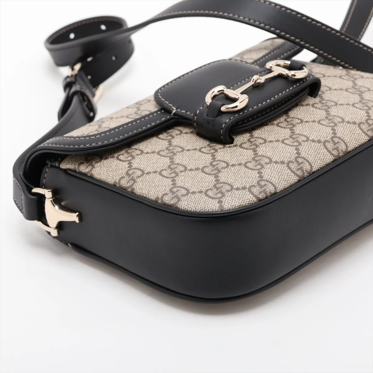 GG Supreme Horsebit 1955 PVC x Leather Shoulder Bag Beige x Black 815205 — view 4