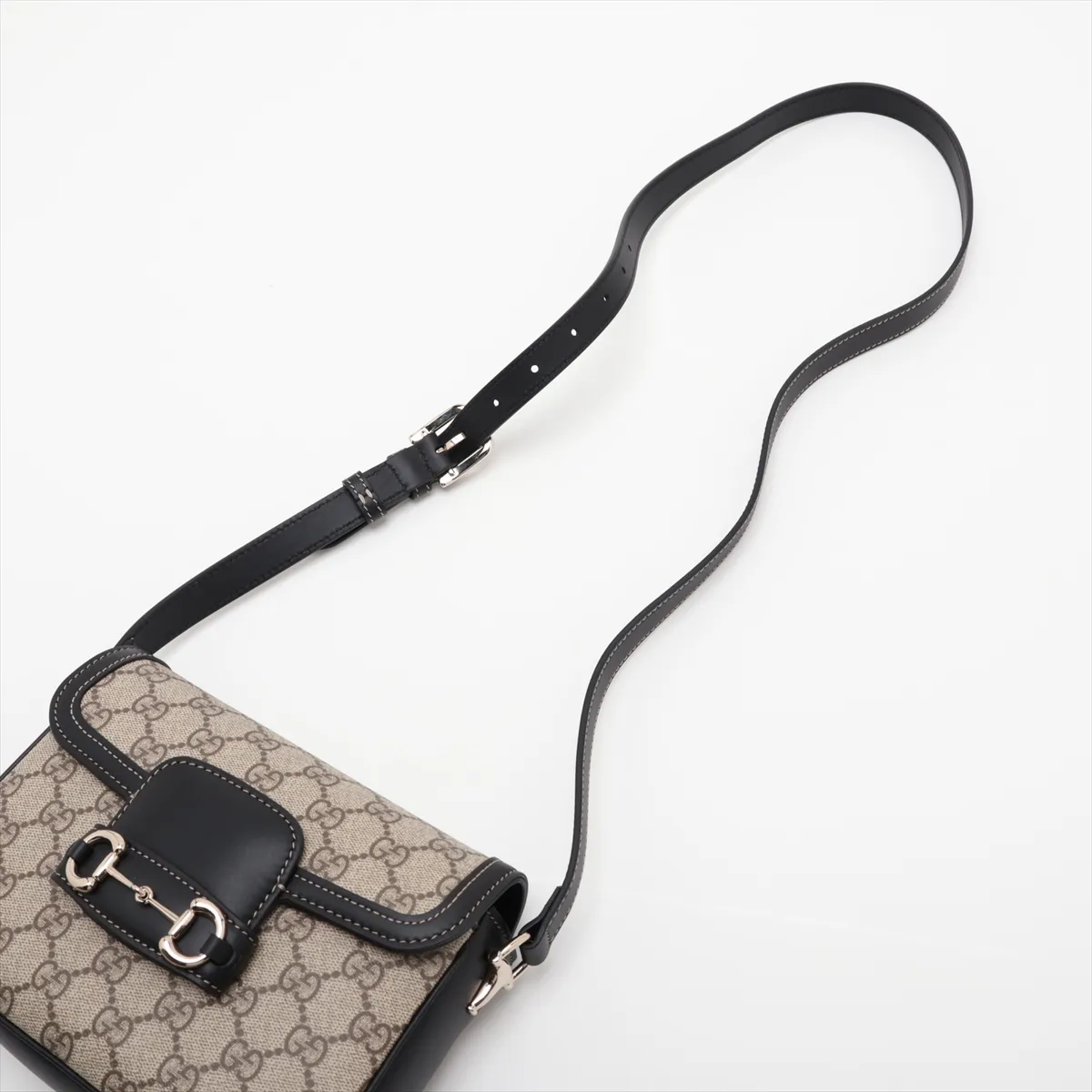 GG Supreme Horsebit 1955 PVC x Leather Shoulder Bag Beige x Black 815205 — view 5