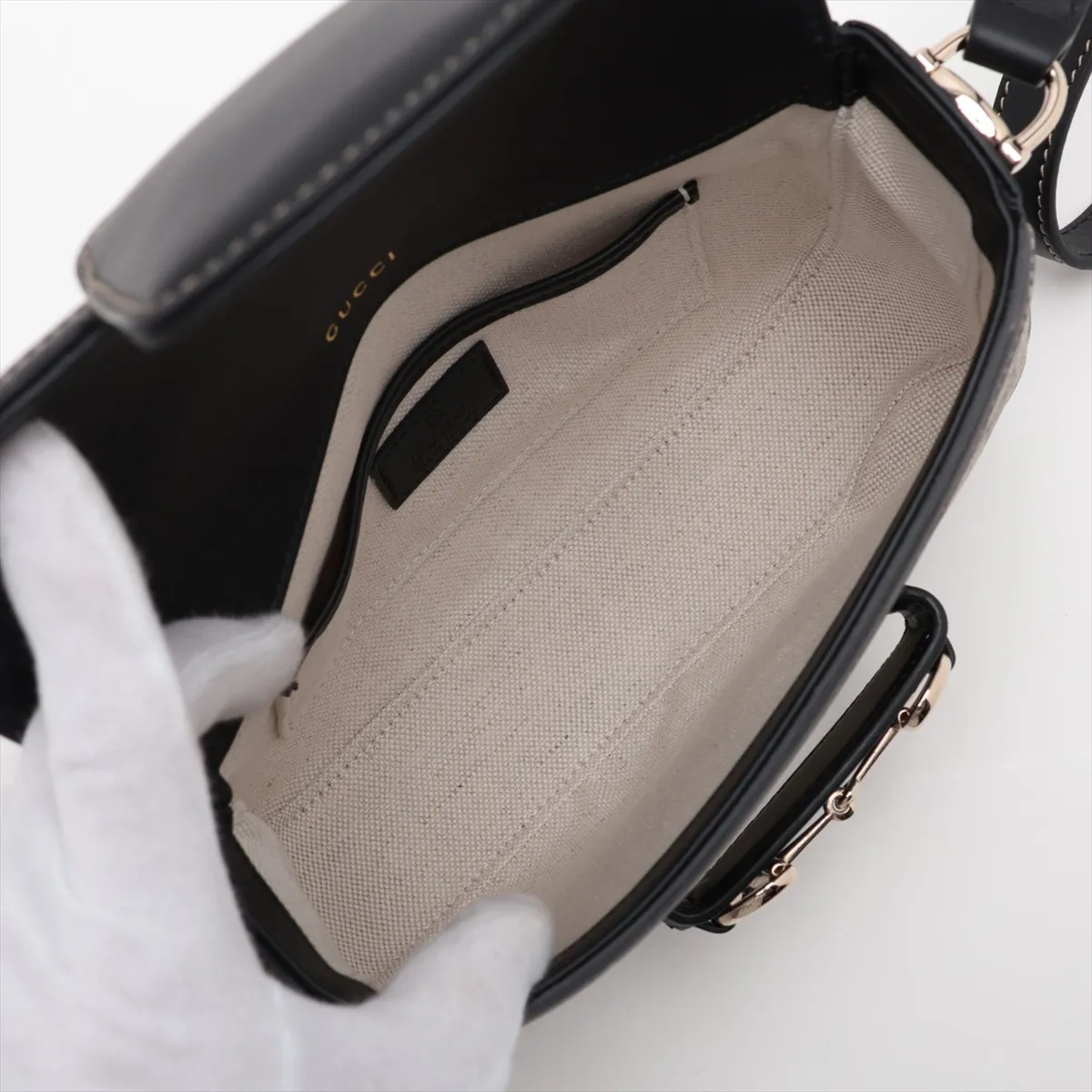 GG Supreme Horsebit 1955 PVC x Leather Shoulder Bag Beige x Black 815205 — view 6