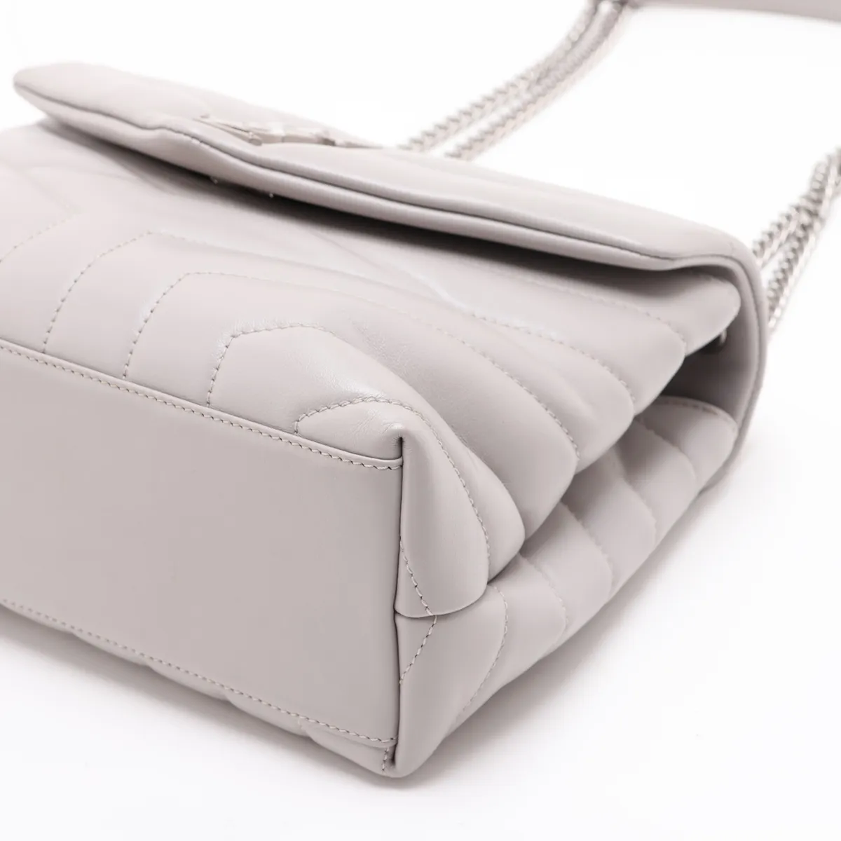Loulou Leather Chain Shoulder Bag, Gray, 494699 — view 3