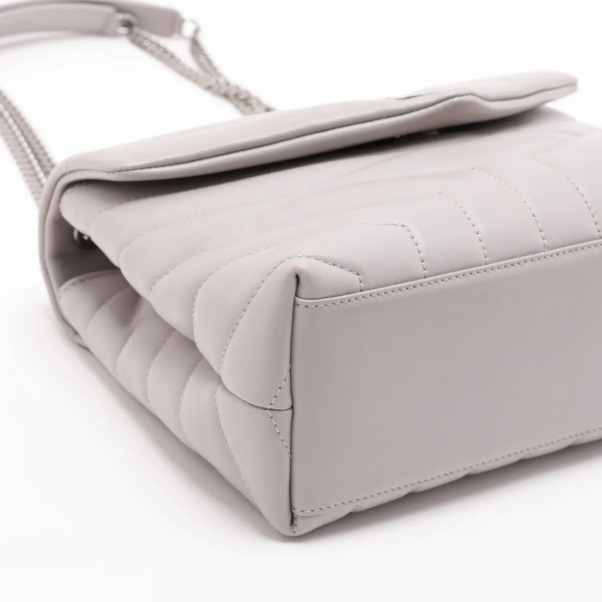 Loulou Leather Chain Shoulder Bag, Gray, 494699 — view 4