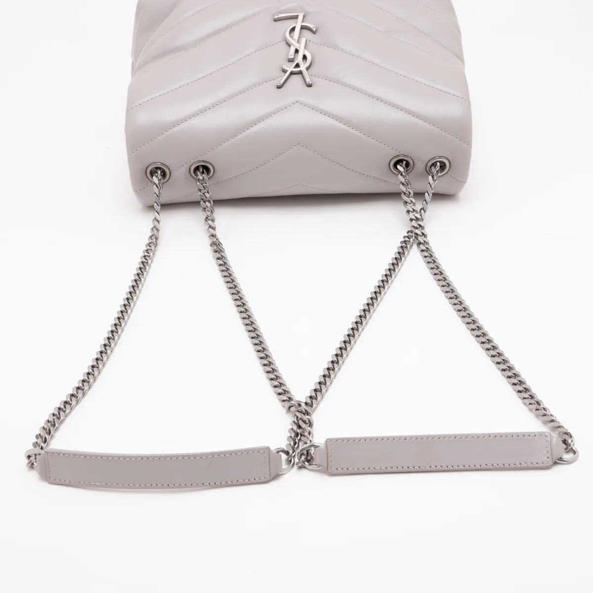 Loulou Leather Chain Shoulder Bag, Gray, 494699 — view 5