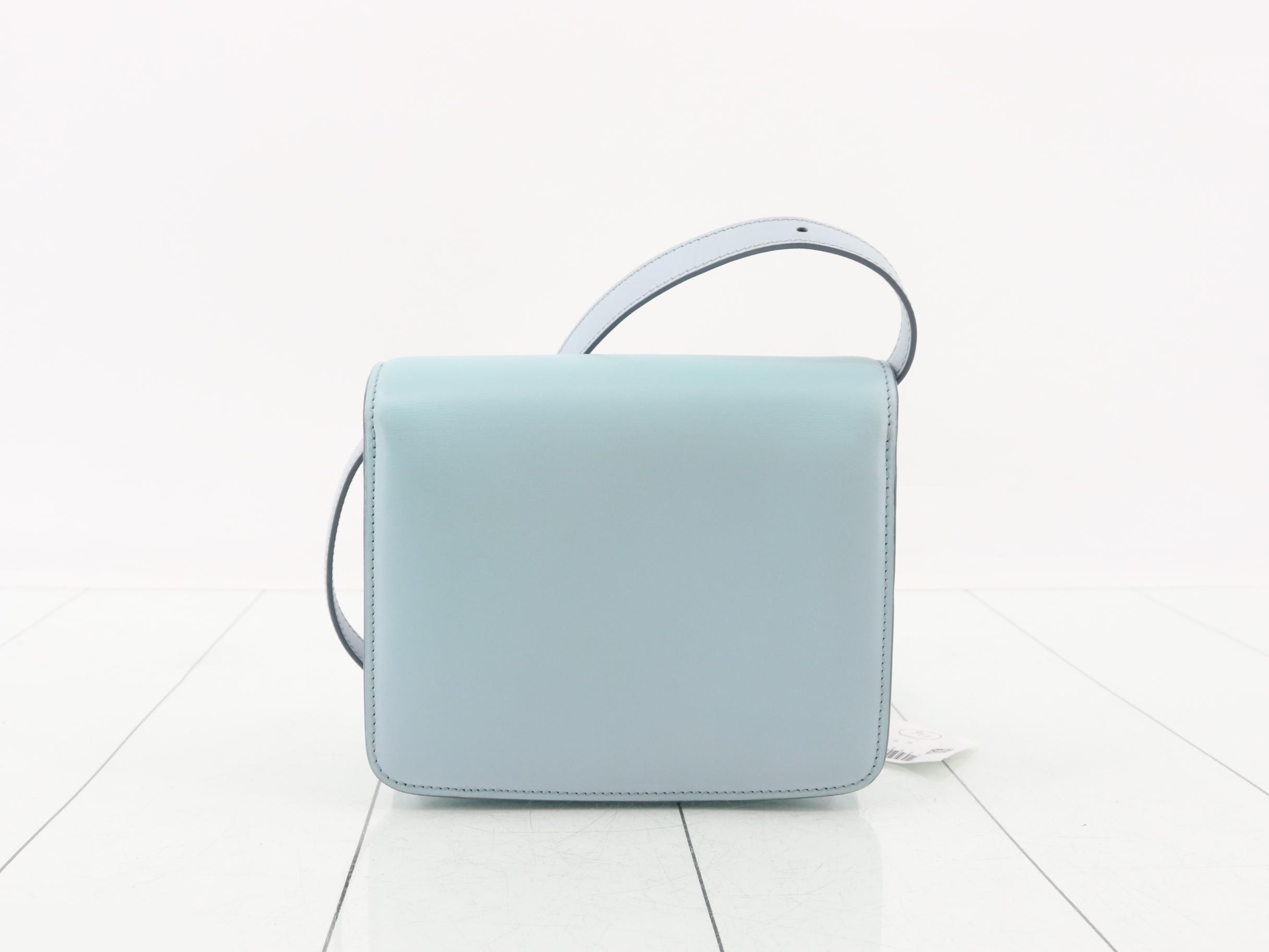 Classic Box Small Leather Shoulder Bag, Light Blue — view 2