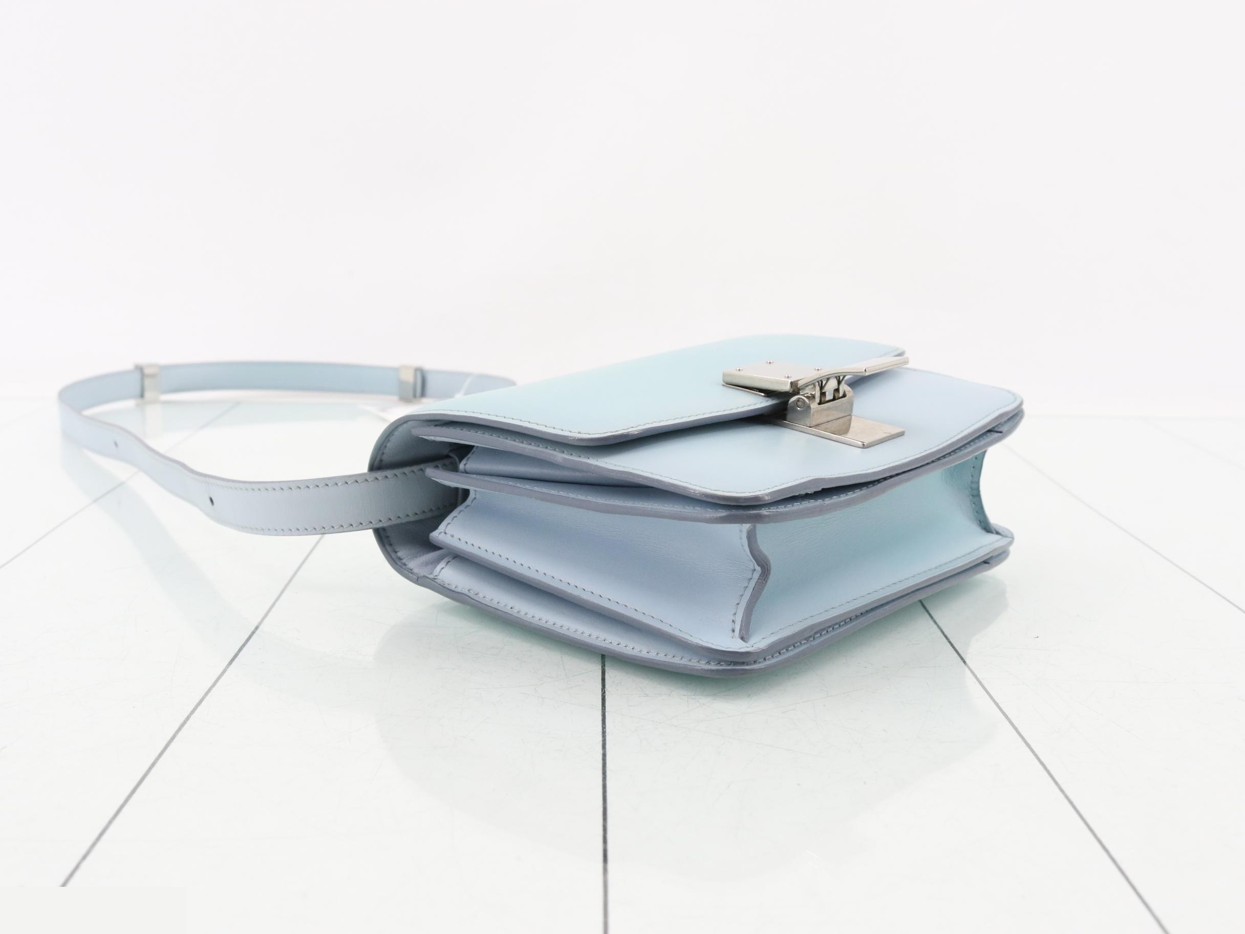 Classic Box Small Leather Shoulder Bag, Light Blue — view 5