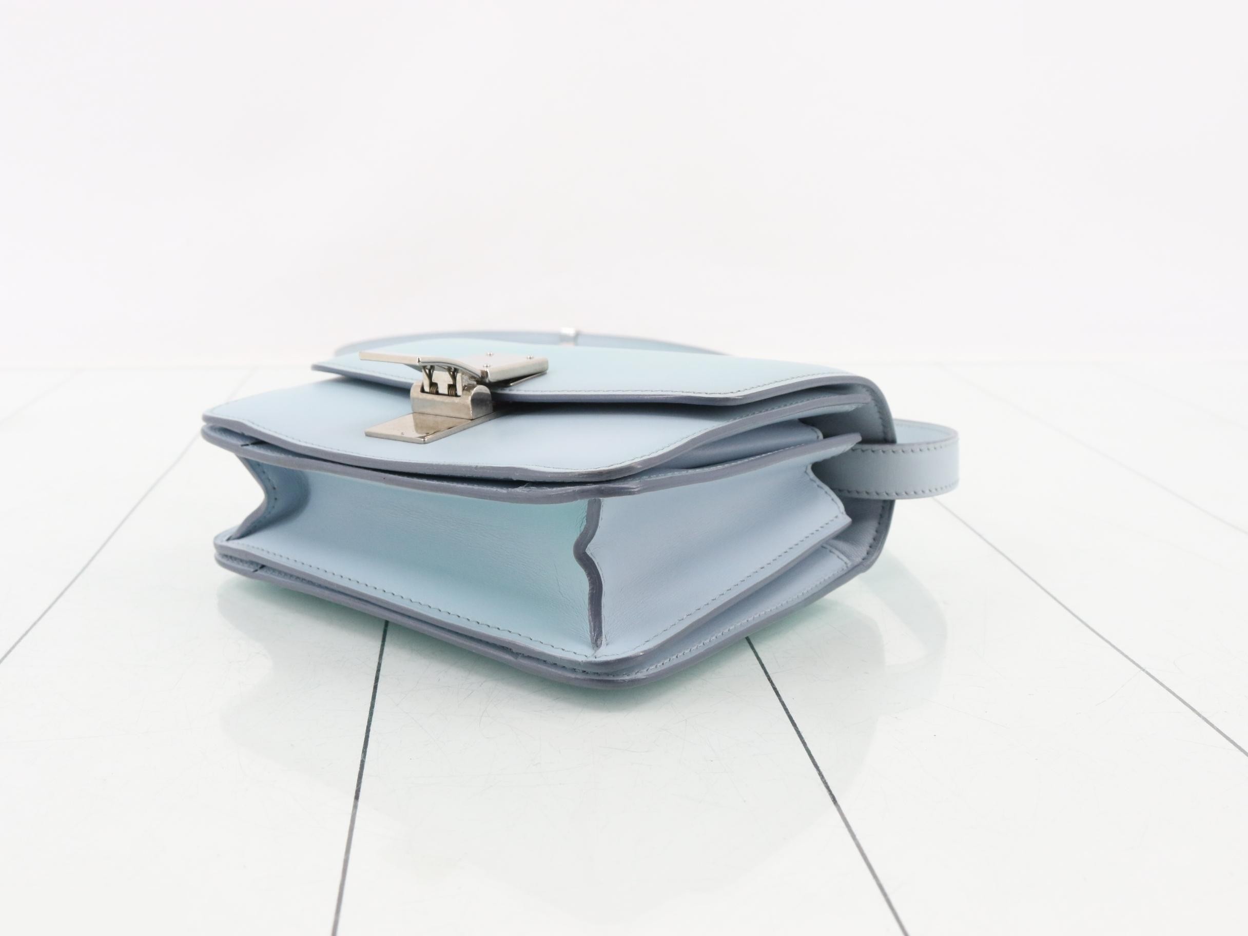 Classic Box Small Leather Shoulder Bag, Light Blue — view 6