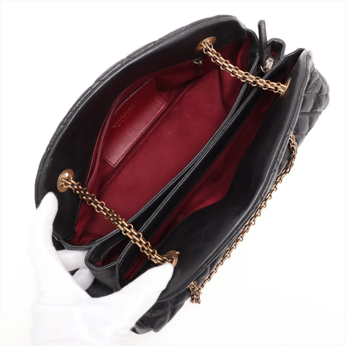 Mademoiselle Vintage Calf Chain Shoulder Bag, Black with Gold Hardware, 14173877, serial number in the 14 range. — view 7