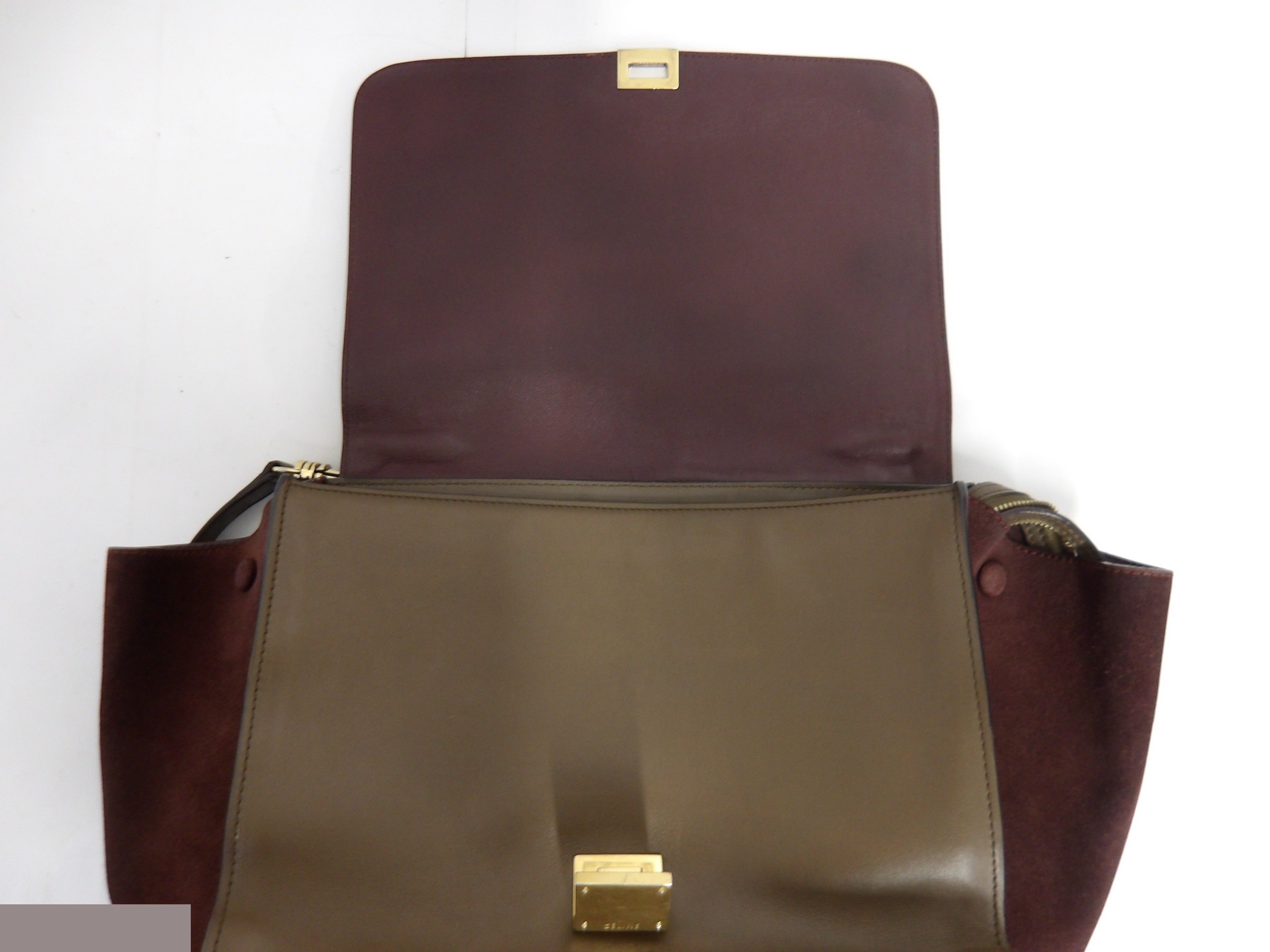 Trapeze handbag with strap, 2-way bag, gold hardware. — view 7