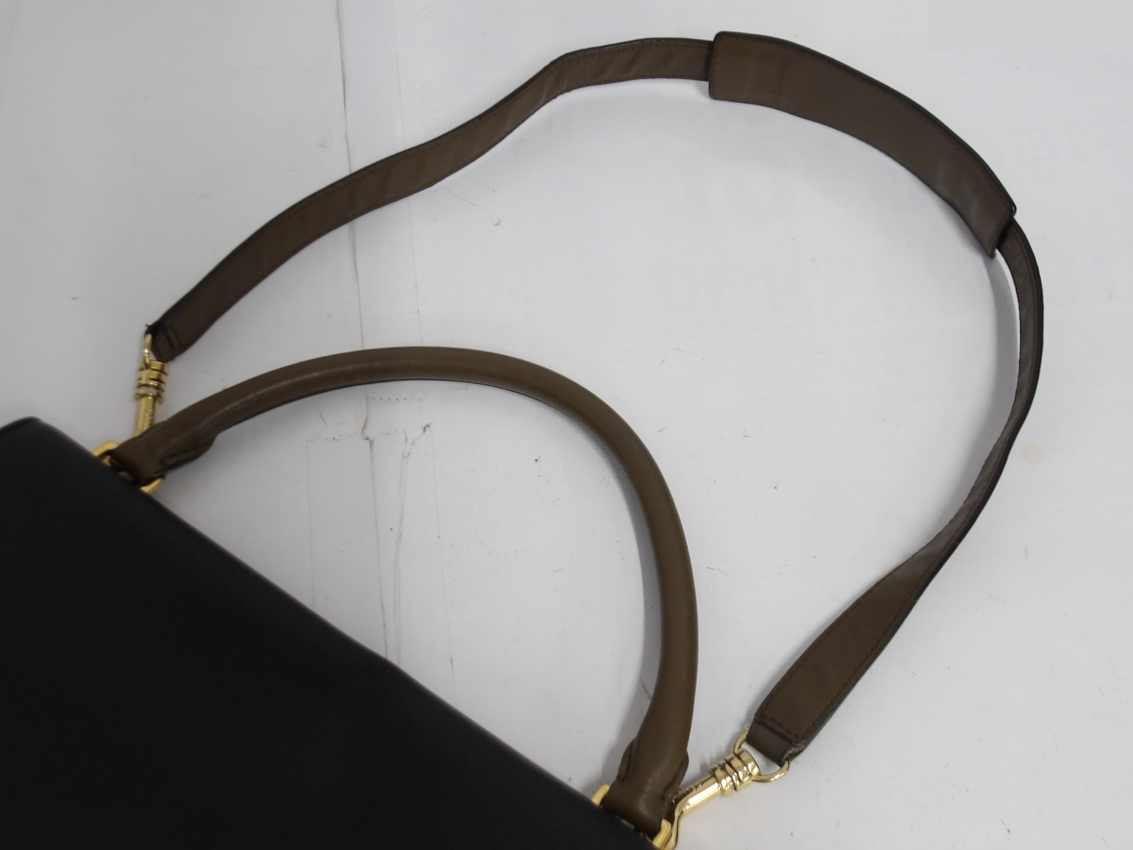 Trapeze handbag with strap, 2-way bag, gold hardware. — view 8