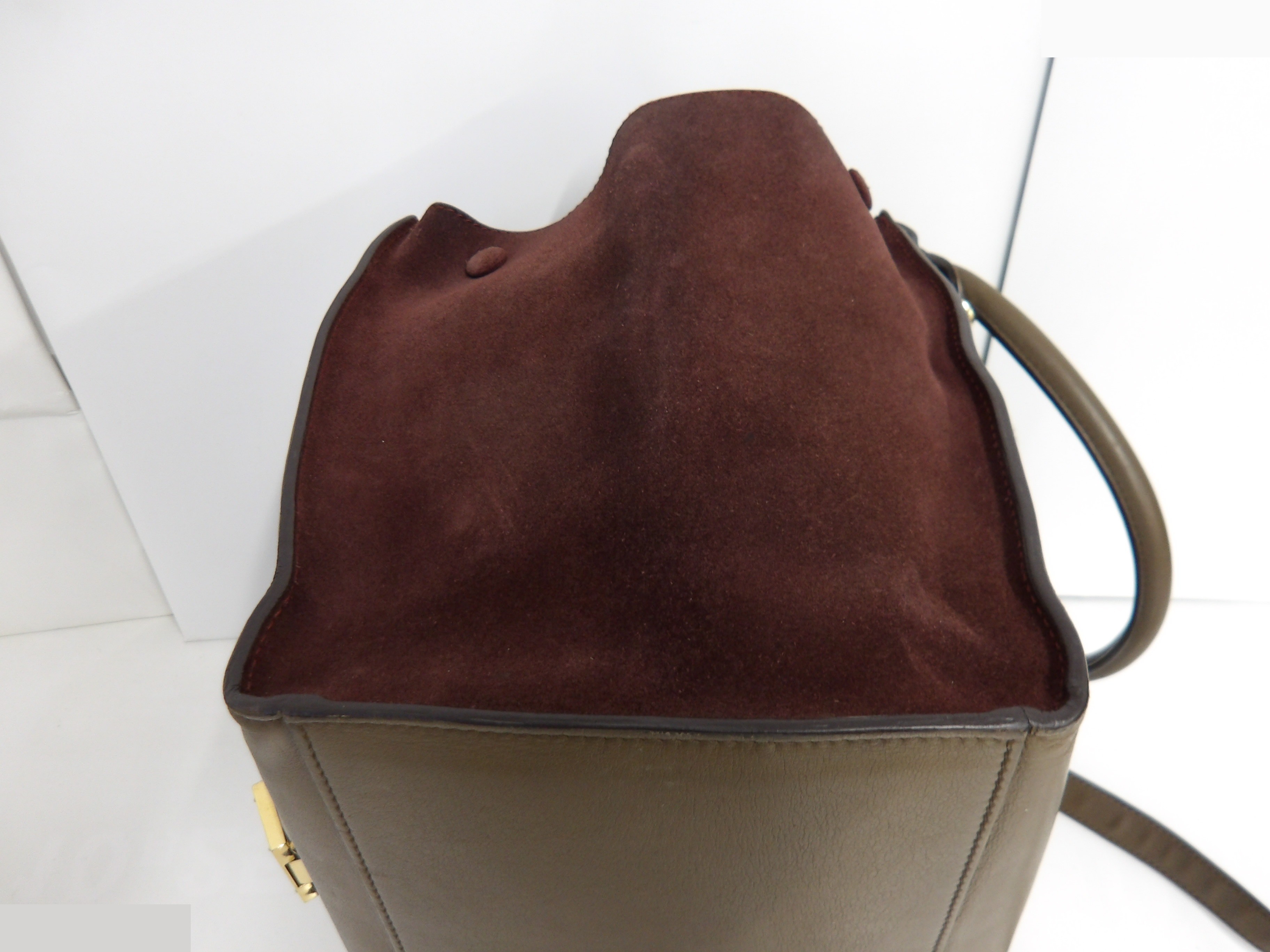 Trapeze handbag with strap, 2-way bag, gold hardware. — view 9