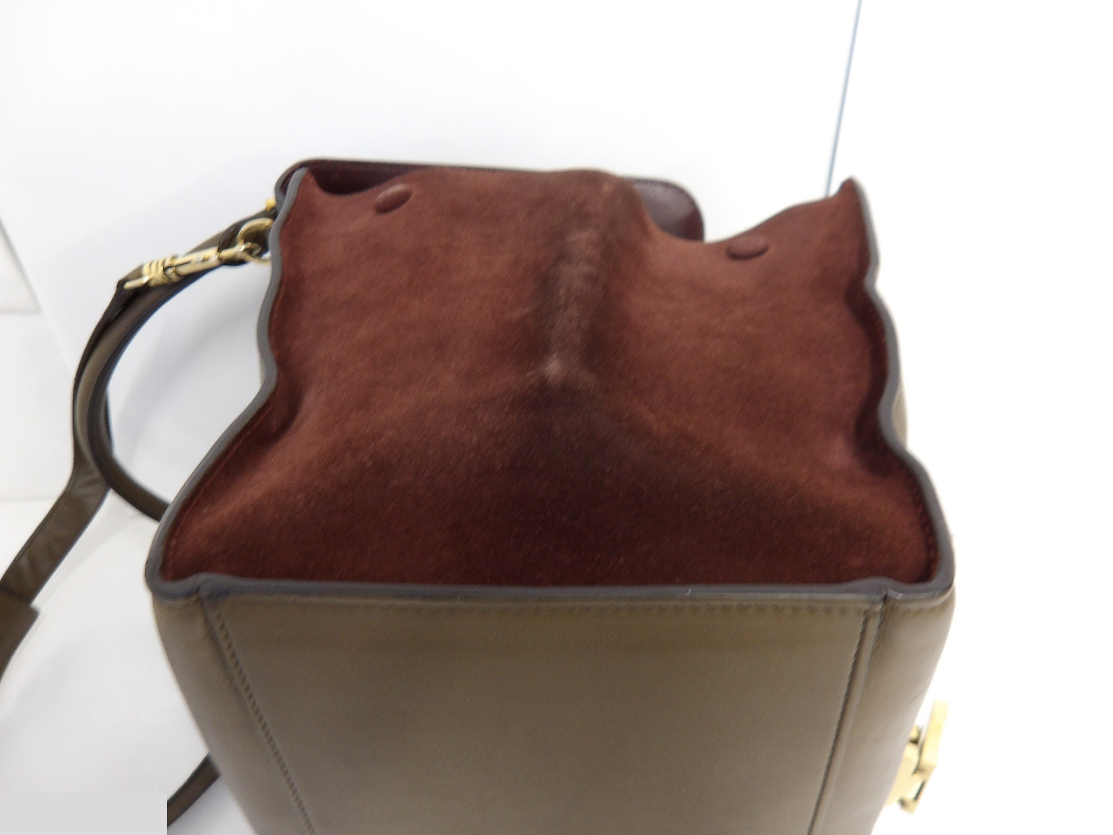 Trapeze handbag with strap, 2-way bag, gold hardware. — view 10