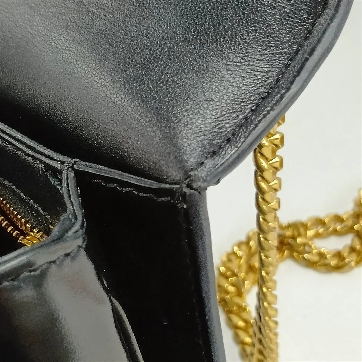 Triomphe Teen Buzas Leather Chain Shoulder Bag, Black — view 15