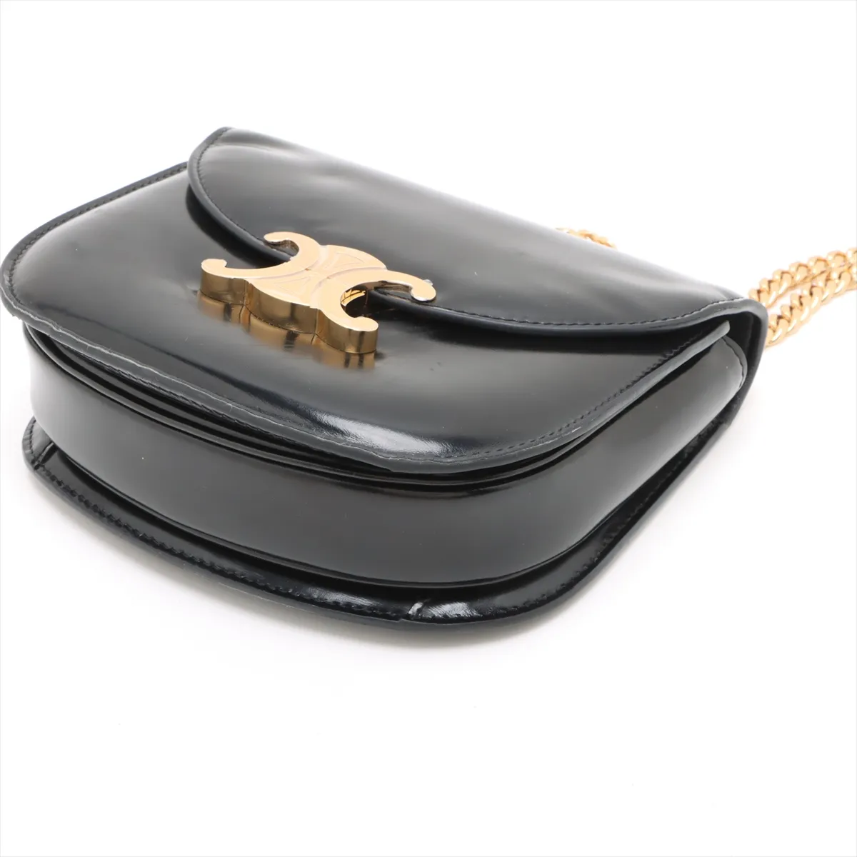 Triomphe Teen Buzas Leather Chain Shoulder Bag, Black — view 3