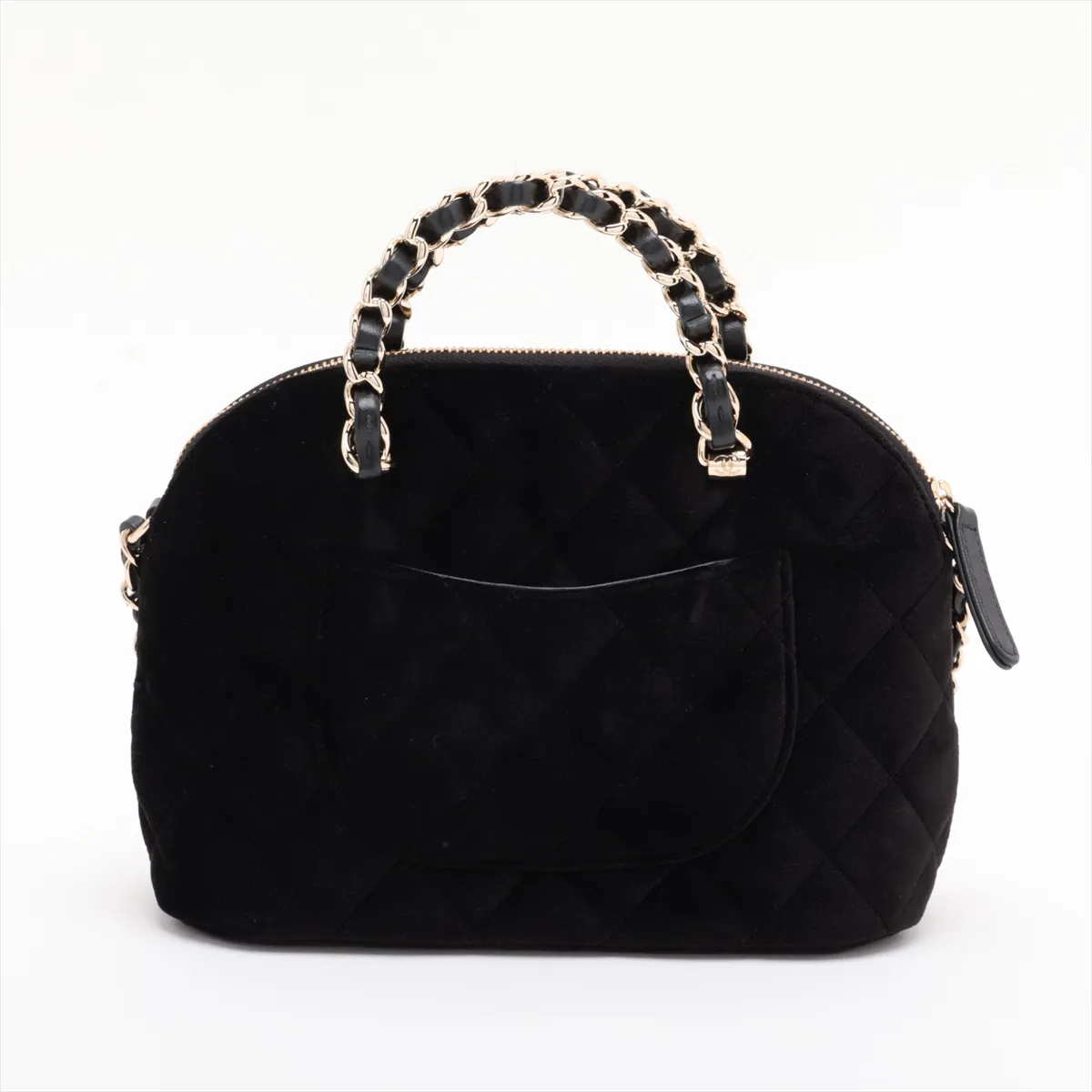 Matelassé Velvet 2-Way Handbag, Black with Gold Hardware, U5P8TP3L, Random Plate — view 2