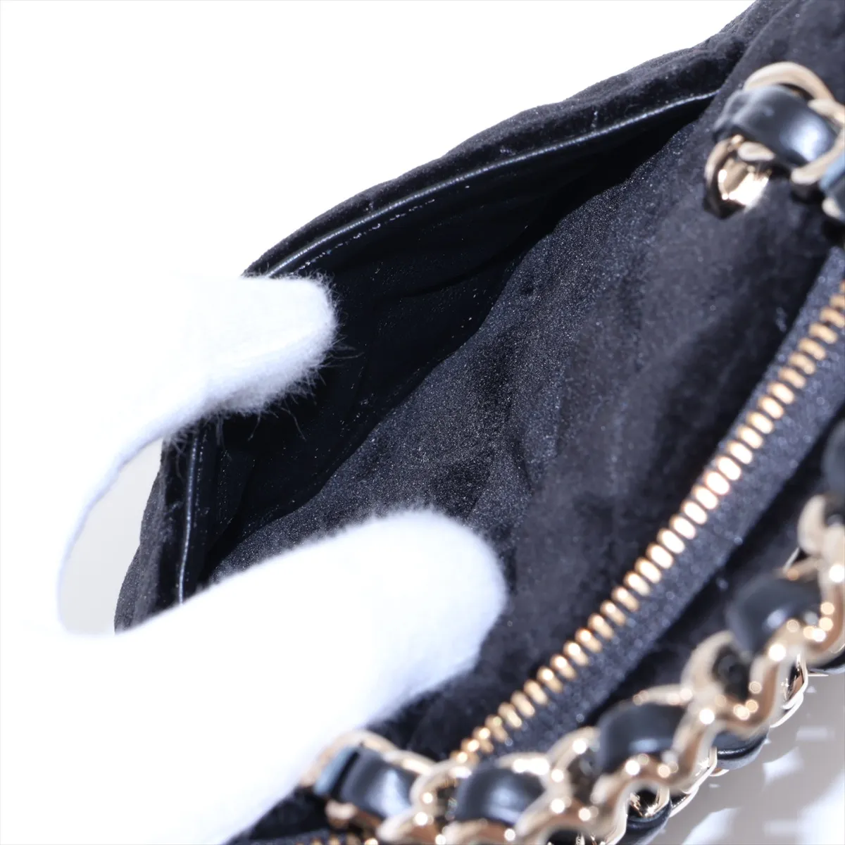 Matelassé Velvet 2-Way Handbag, Black with Gold Hardware, U5P8TP3L, Random Plate — view 11