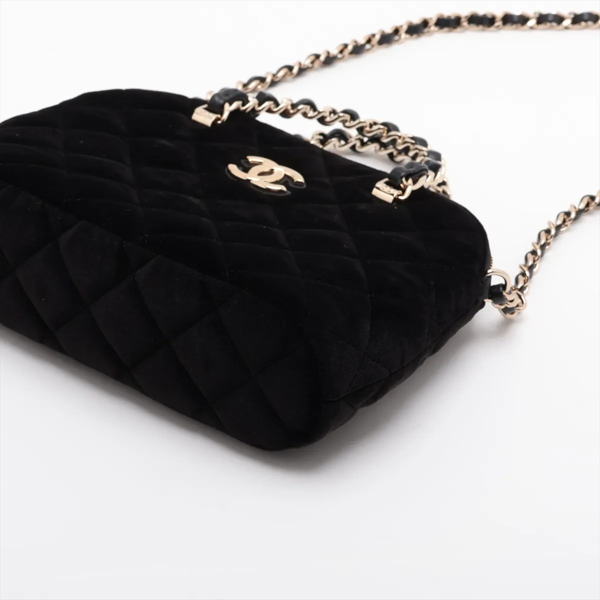 Matelassé Velvet 2-Way Handbag, Black with Gold Hardware, U5P8TP3L, Random Plate — view 3